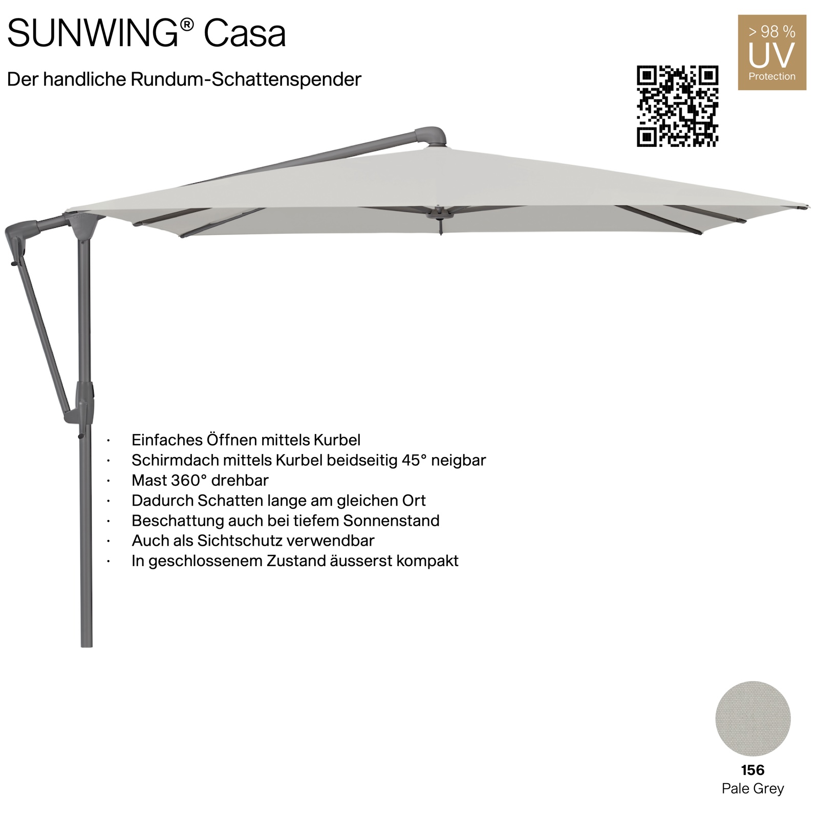 GLATZ Sonnenschirm SUNWING® CASA rechteckig 300 x 240 cm Gestell anthrazit Farbe 156 Pale Grey Ampelschirm