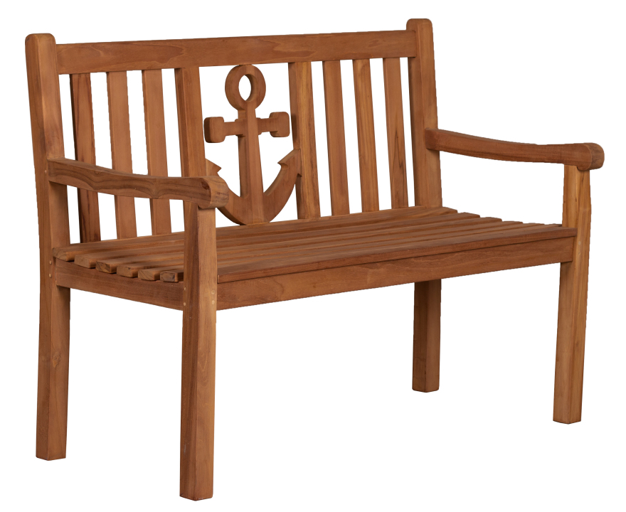 deVries "WOODIE" Gartenbank Ankerplatz 120 Teakholz mit Anker Gravur 120x60x89 cm