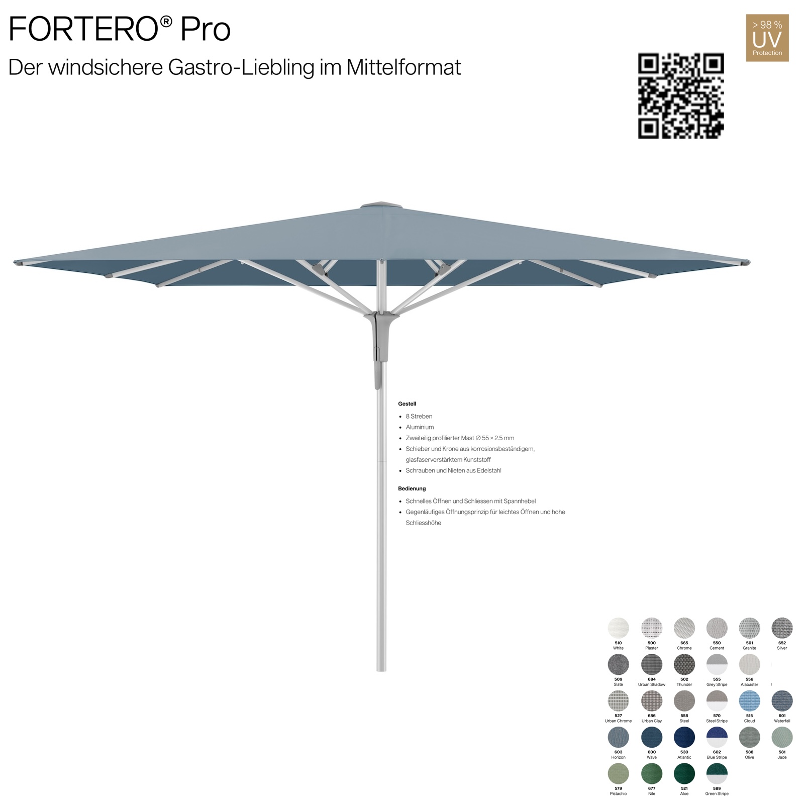 GLATZ Sonnenschirm FORTERO® Pro rechteckig 300 x 200 cm 100 % Polyacryl Mittelstock in 27 Farbvarianten