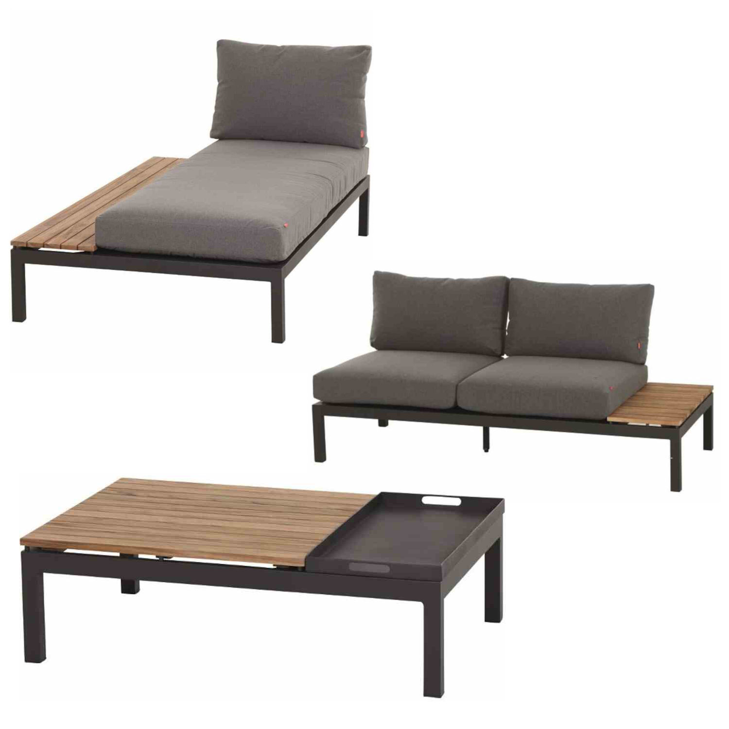 Siena Garden Lounge-Sitzgruppe Alvida Aluminium anthrazit/Ranotex schwarz/Teak