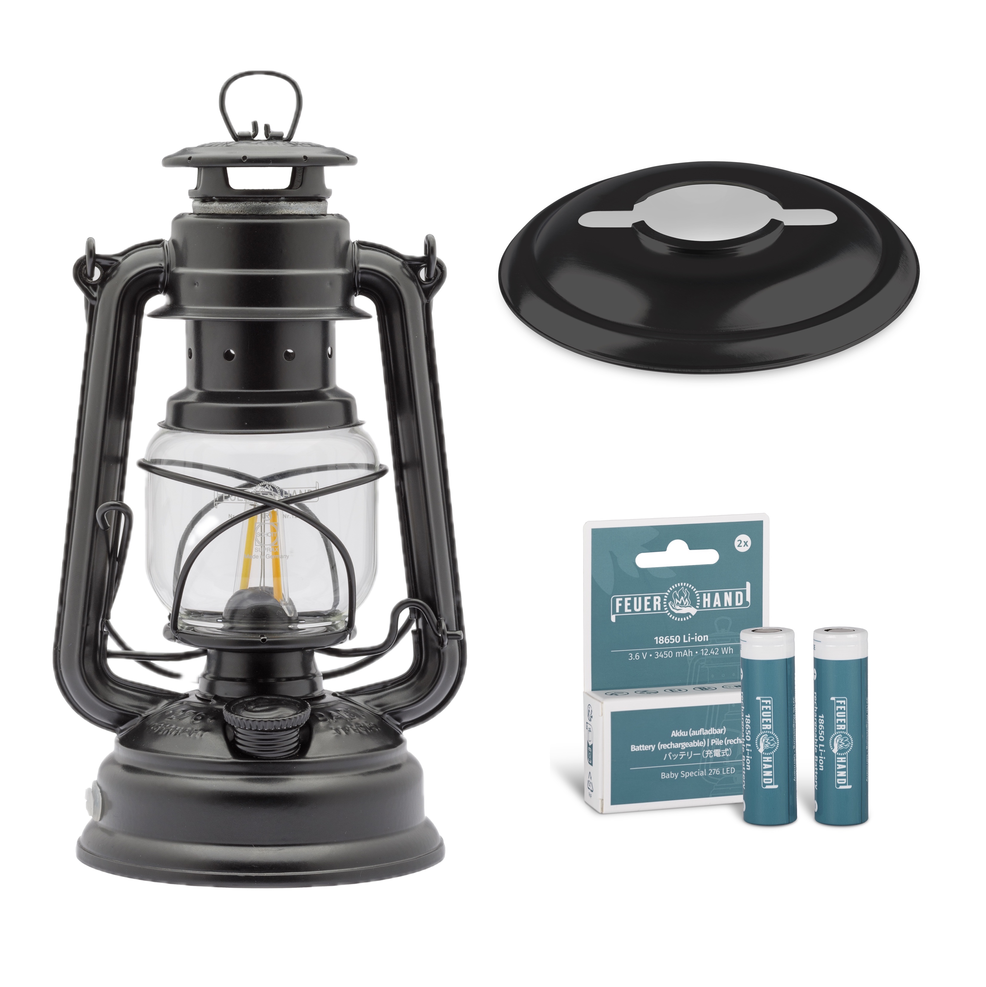 Feuerhand LED Laterne Baby Special 276 Matt Black Set inkl. Akku und Reflektorschirm