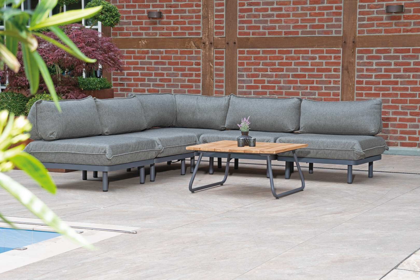 Sonnenpartner 2x Lounge-Eckmodul Lafayette Aluminium anthrazit inklusive Kissen + Mittelmodul "Lafayette" Loungesessel
