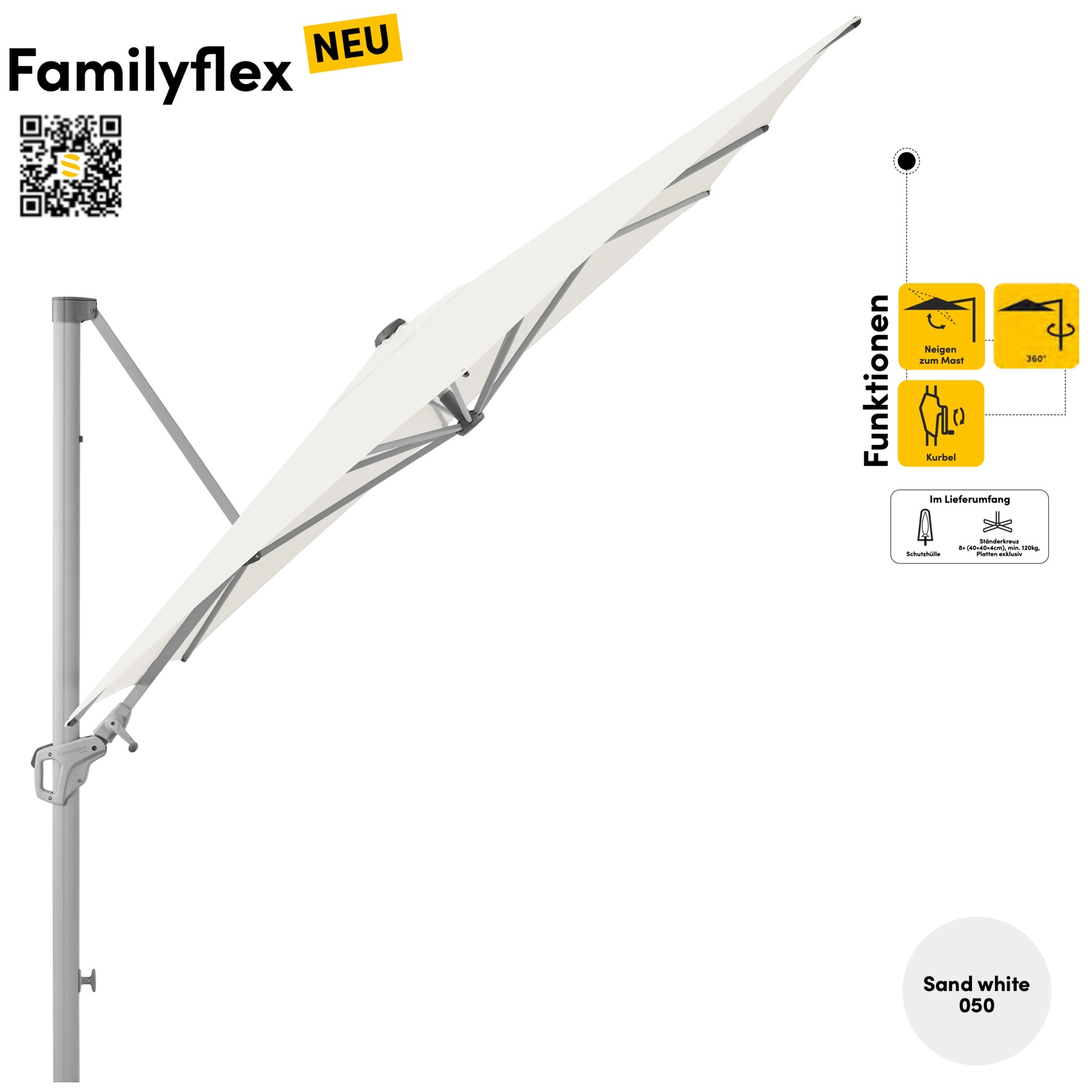 Sonnenschirm SUNCOMFORT® by Glatz Familyflex quadratisch 250 x 250 cm Seitenmastschirm Sand White 050