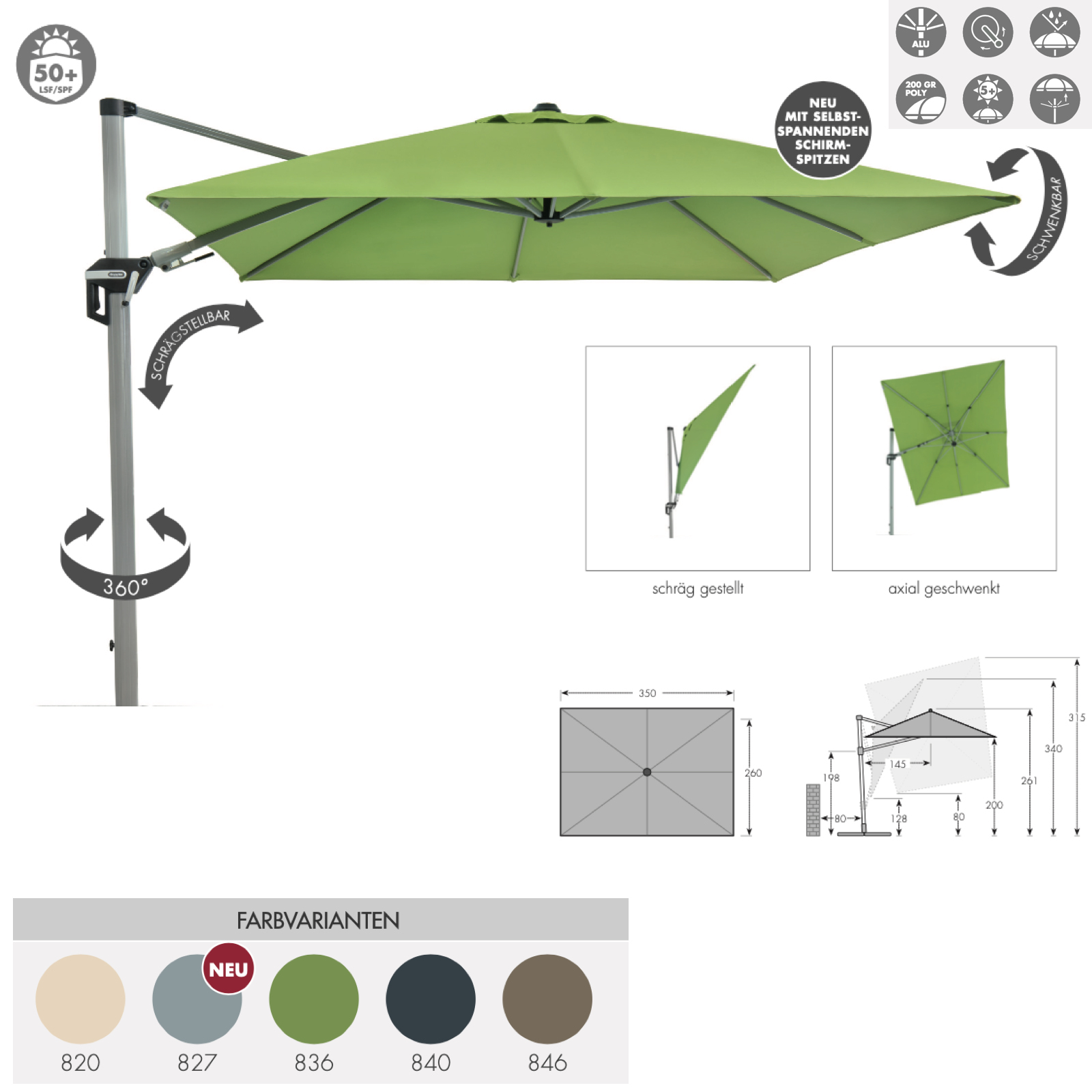 Doppler ACTIVE II Pendelschirm 350 x 260 Sonnenschirm Ampelschirm 5 Farben 469266 Doppler ACTIVE II Pendelschirm 350 x 260 Sonnenschirm Ampelschirm 5 Farben 469266