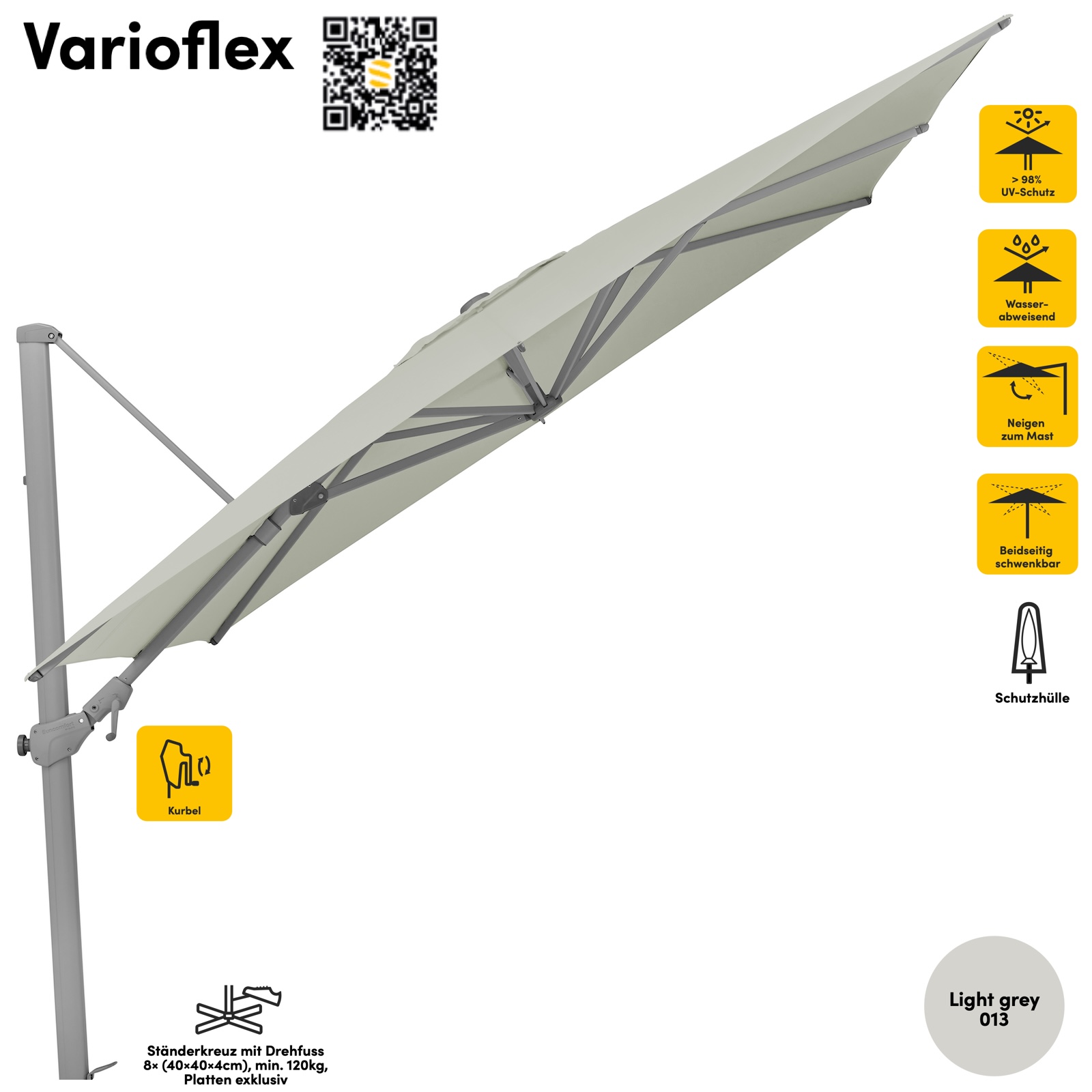 Sonnenschirm SUNCOMFORT® by Glatz Varioflex rechteckig 330 x 270 cm Farbe Light Grey 013