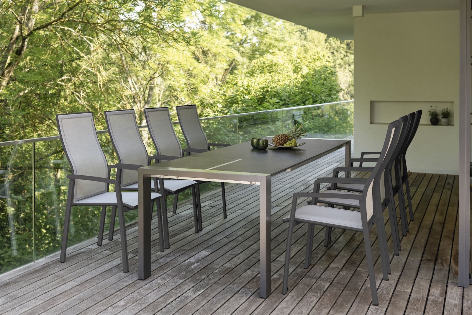 Stern Stapelsessel Kari Aluminium anthrazit/Textilen silber hohe Rückenlehne Gartenstuhl Stapelstuhl