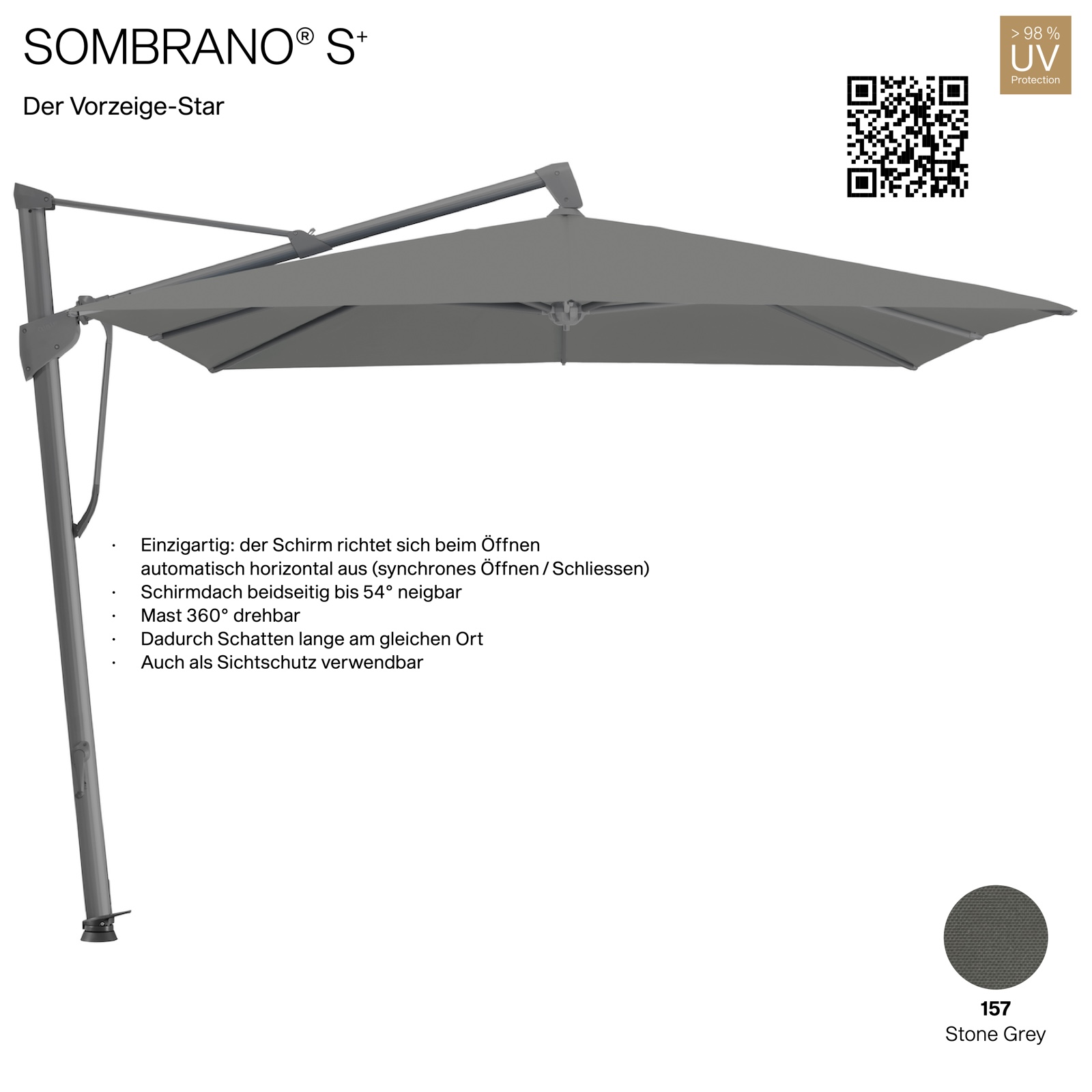 GLATZ Ampelschirm SOMBRANO® S+ rechteckig 400 x 300 cm Freiarmschirm Farbe 157 Stone Grey