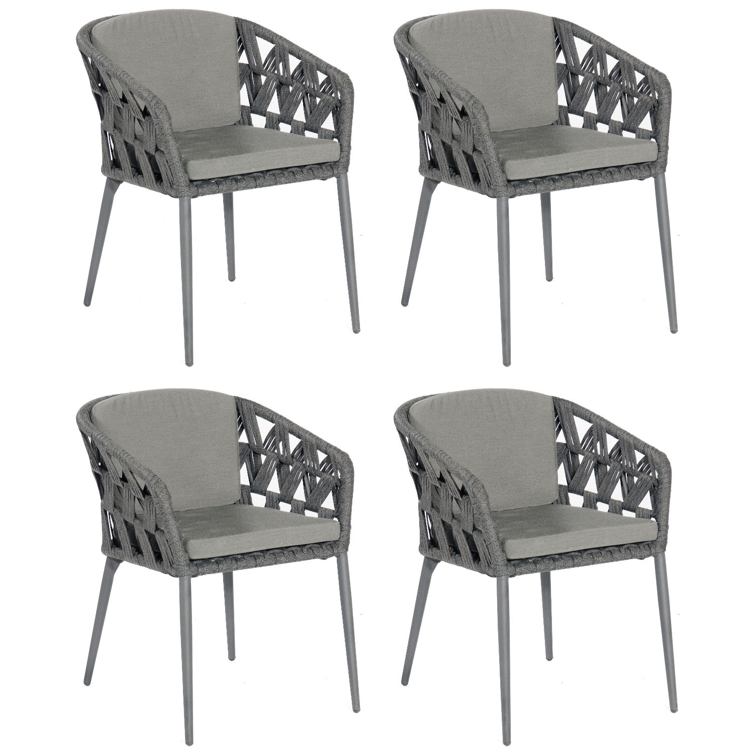 Sonnenpartner 4er-Set Gartensessel Fairmont Aluminium mit Polyrope schwarzgrau Gartenstuhl Sessel