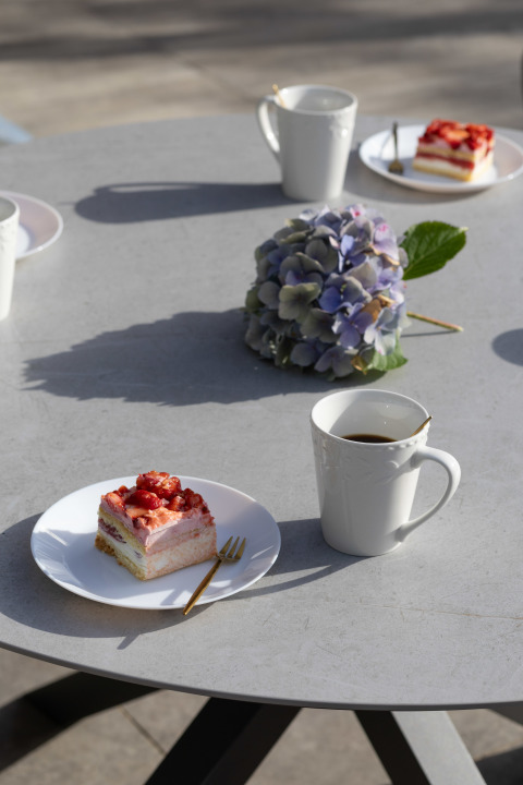 deVries "LIVINGSTONE" Dining-Tisch Gartentisch 120 cm rund /76 cm hellgrau