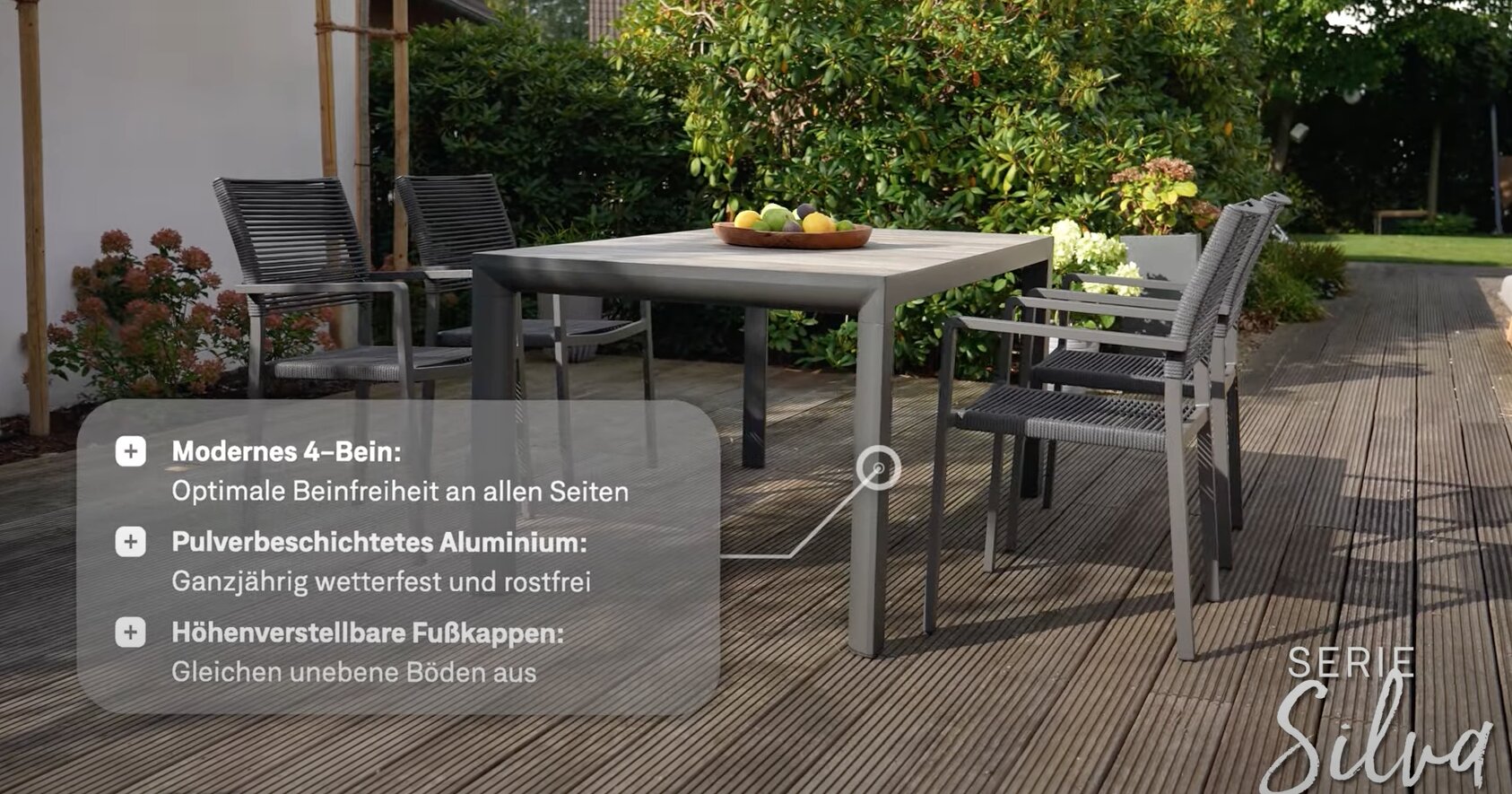 Siena Garden Silva Dining Tisch 160x90 cm – Aluminium (matt anthrazit) & Keramikplatte (washed grey)