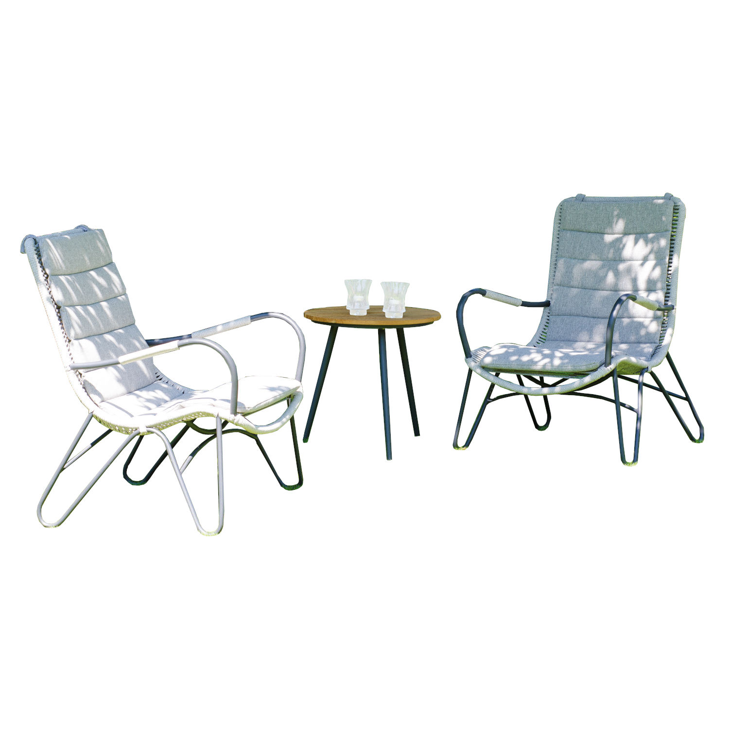 Sonnenpartner Charité & Gala 3-teilige Sitzgruppe grau 2 Sessel mit Tisch Ø50 cm
