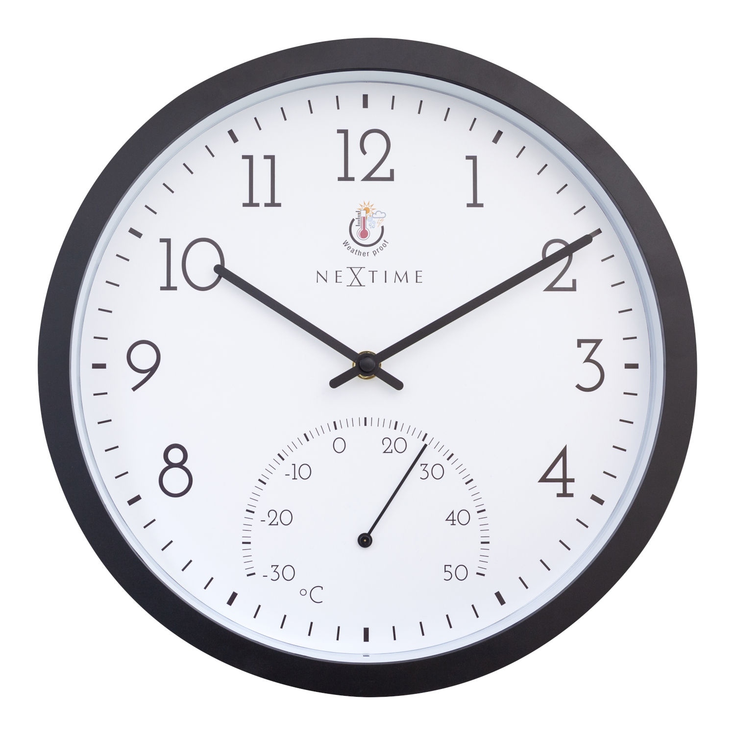 NeXtime Wanduhr Marigold Kunststoff schwarz Ø 30,5 cm Innen/Außen Thermometer NeXtime Wanduhr Marigold Kunststoff schwarz Ø 30,5 cm Innen/Außen Thermometer