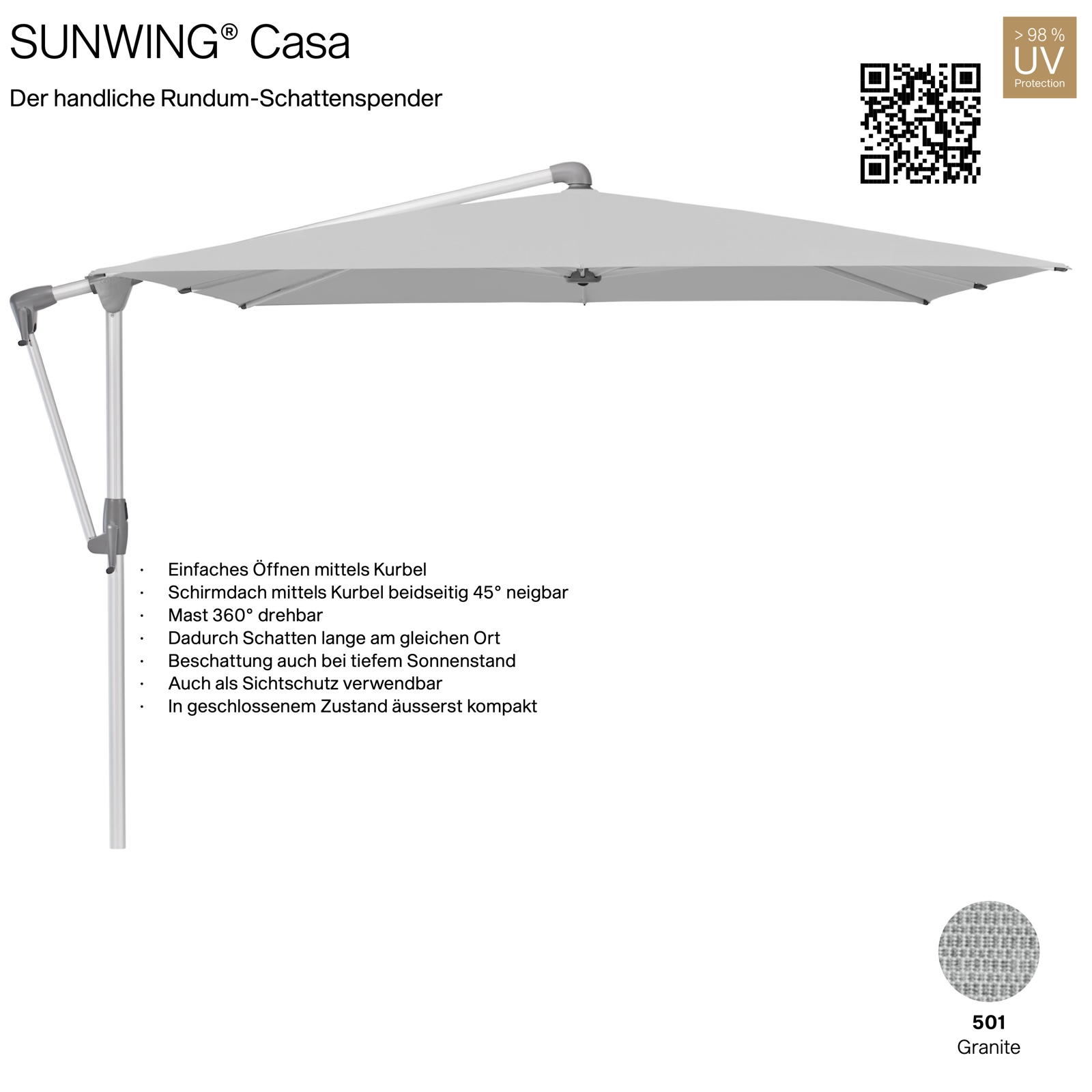 GLATZ Sonnenschirm SUNWING® CASA rechteckig 300 x 240 cm Gestell natureloxiert Farbe 501 Granite Ampelschirm