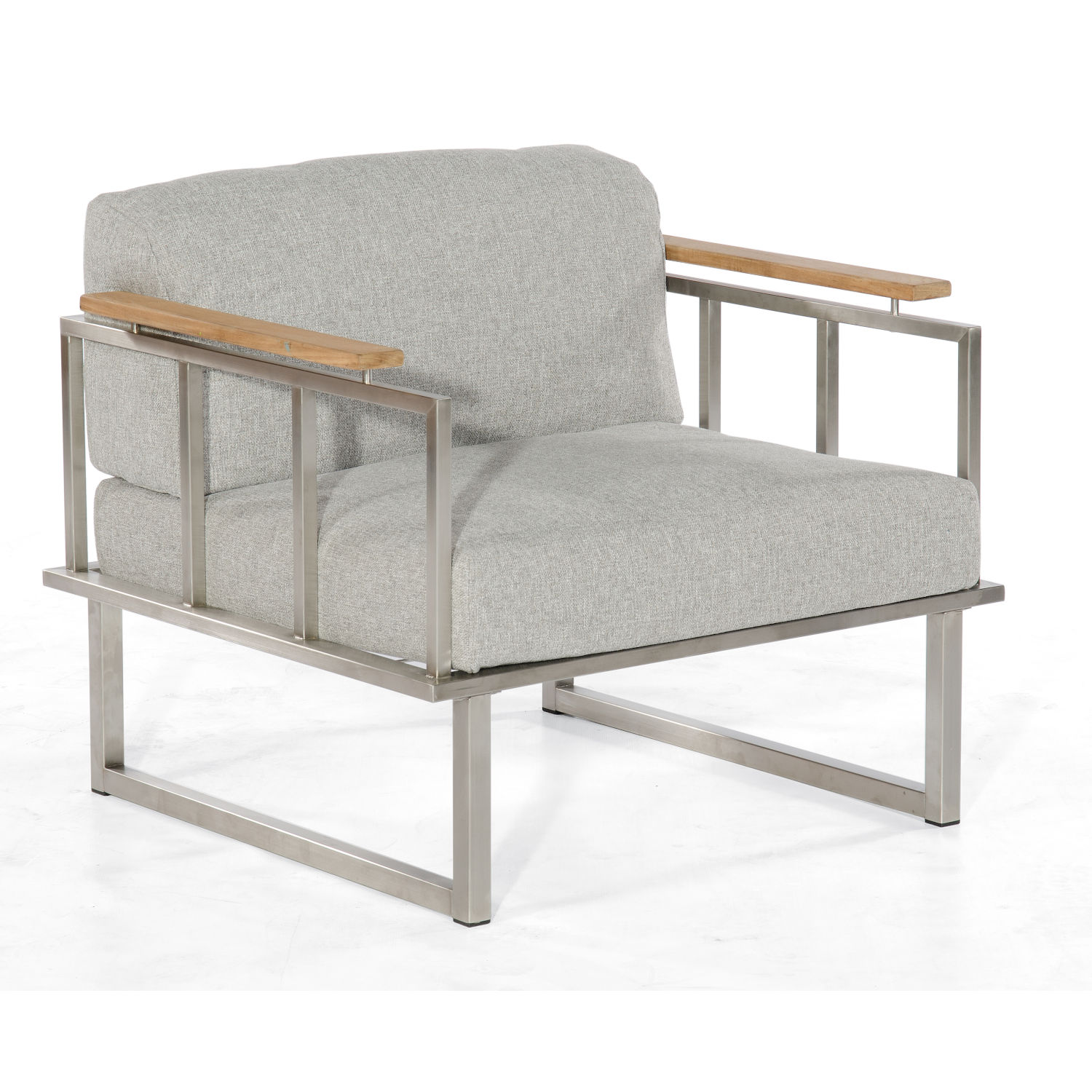 Sonnenpartner Lotus Lounge-Sessel Gartensessel Hellgrau Edelstahl mit Teakholz