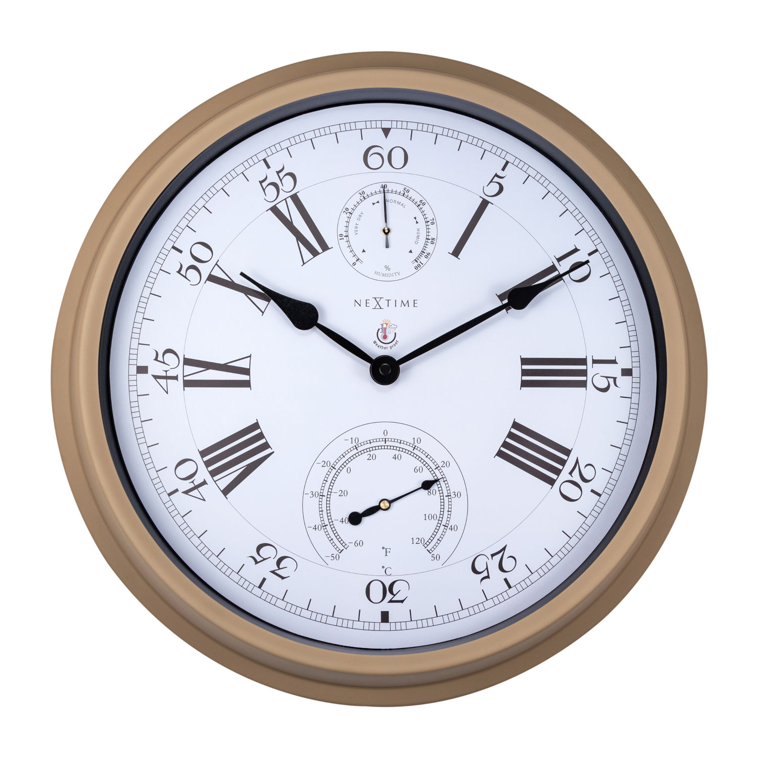 NeXtime Wanduhr Hyacinth Metall sand Ø 40,5 cm Innen/Außen Hygro-/Thermometer NeXtime Wanduhr Hyacinth Metall sand Ø 40,5 cm Innen/Außen Hygro-/Thermometer