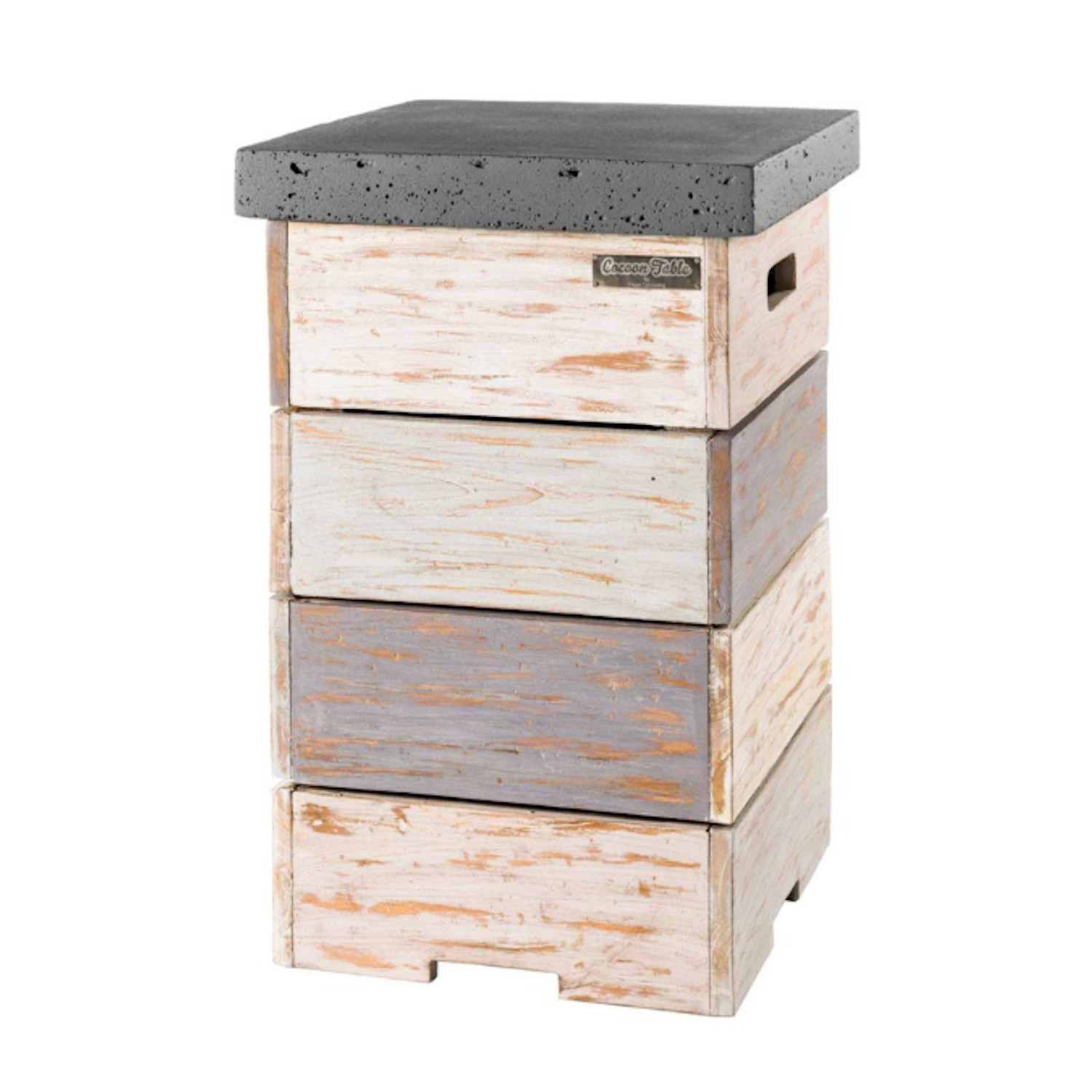 Happy Cocooning Mania Feuertisch Komplettset 19,5 kW quadratisch groß 76x76x46 cm Teakholz Nice&Nasty/grau