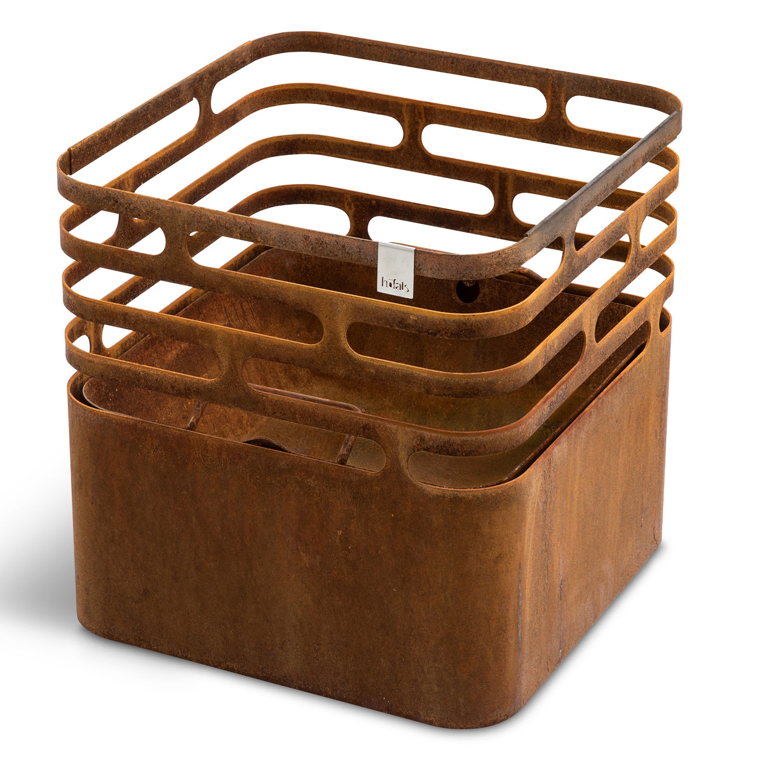 höfats Feuerkorb CUBE Corten-Stahl rostig Feuerkorb Terrassenfeuer 43x43x44 cm