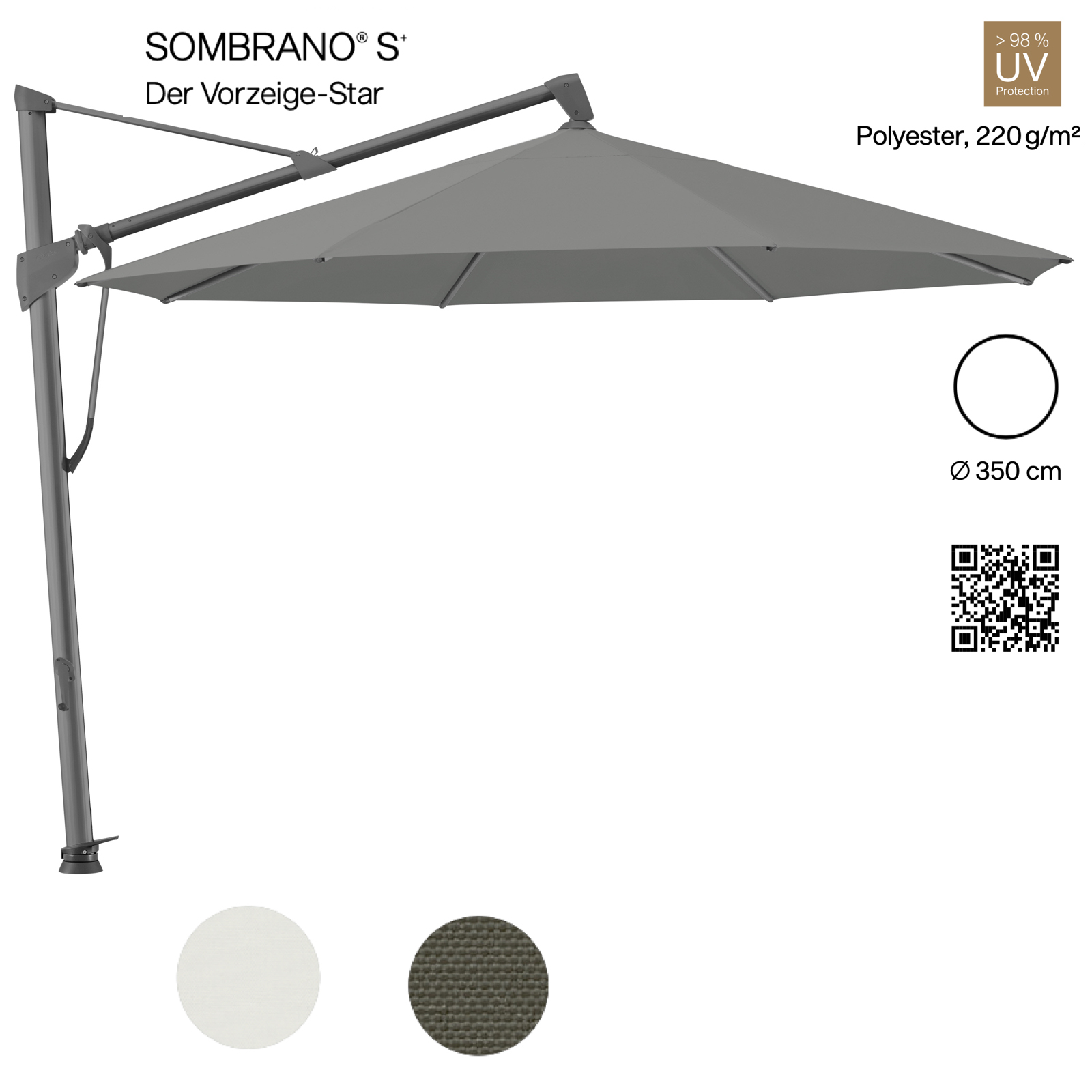 GLATZ Ampelschirm SOMBRANO® S+ rund ø 350 cm in 2 Farbvarianten Sonnenschirm Stoffklasse 2 GLATZ Ampelschirm SOMBRANO® S+ rund ø 350 cm in 2 Farbvarianten Sonnenschirm Stoffklasse 2
