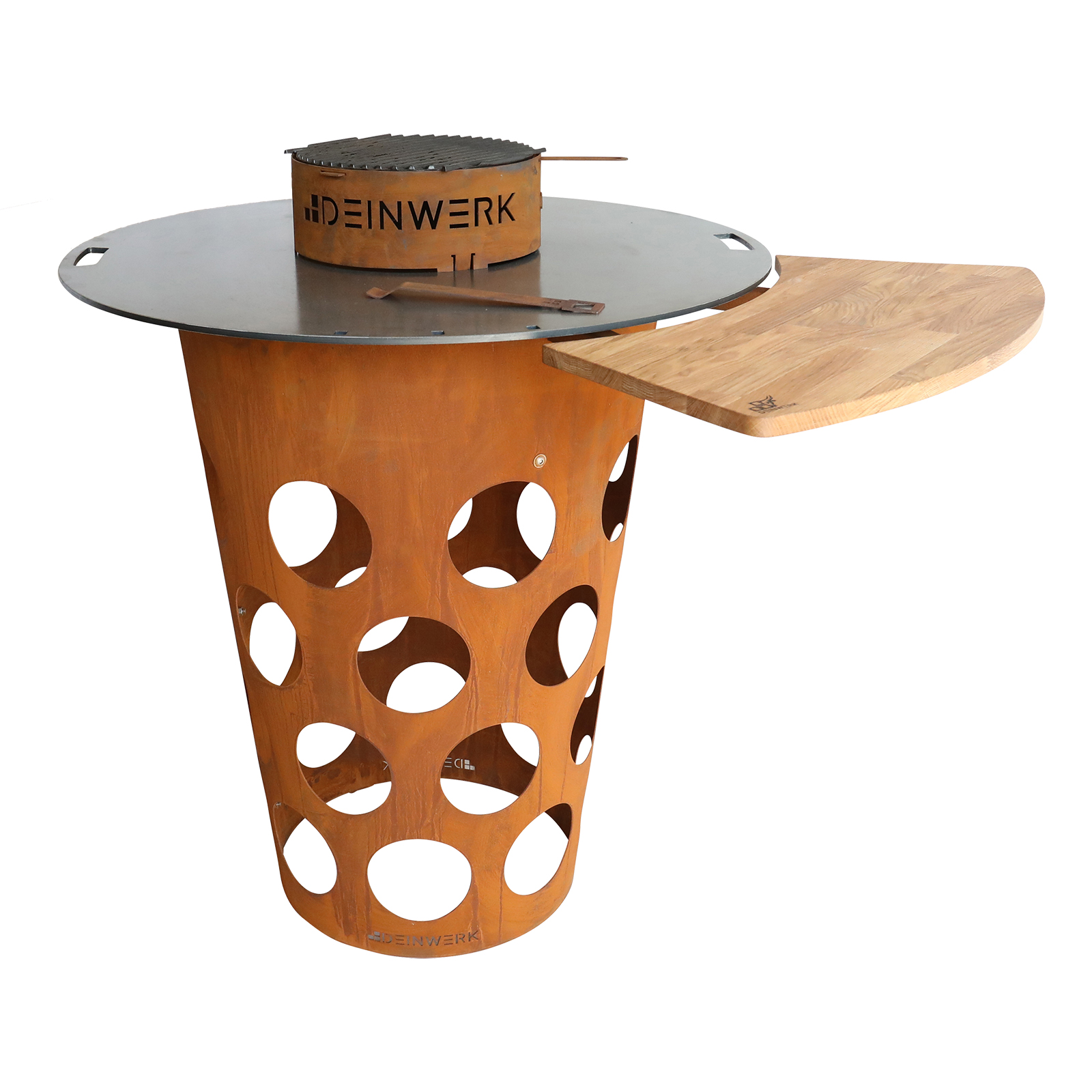DEINWERK Dubbefass Grillfass aus Corten mit Feuerplatte, Wokaufsatz und Anstecktisch DEINWERK Dubbefass Grillfass aus Corten mit Feuerplatte, Wokaufsatz und Anstecktisch