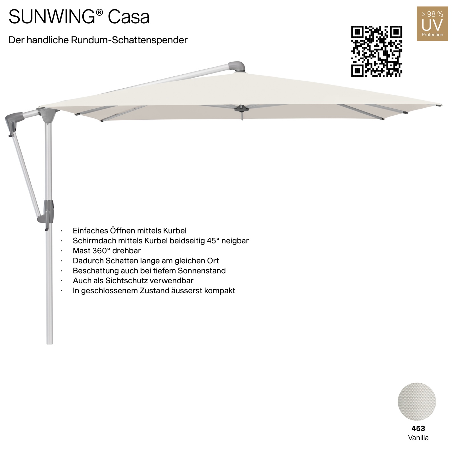 GLATZ Sonnenschirm SUNWING® CASA quadratisch 270 x 270 cm Gestell natureloxiert Farbe 453 Vanilla Ampelschirm
