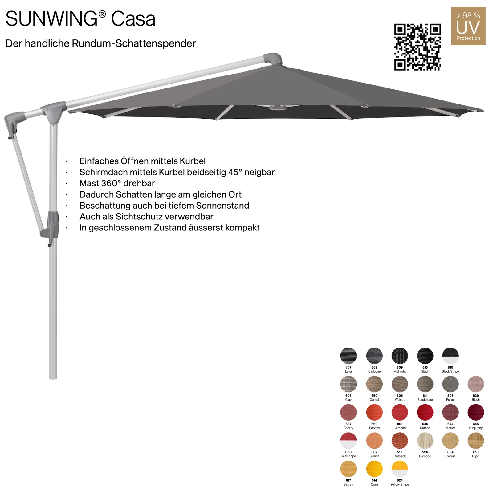 GLATZ Sonnenschirm SUNWING® CASA rund ø 300 cm Gestell natureloxiert in 26 Farbvarianten