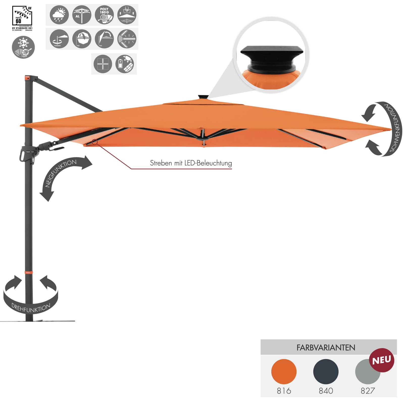 Doppler myZone Pendelschirm Side LED 300 x 220 cm Sonnenschirm 3 Farben Ampelschirm 451280 Doppler myZone Pendelschirm Side LED 300 x 220 cm Sonnenschirm 3 Farben Ampelschirm 451280