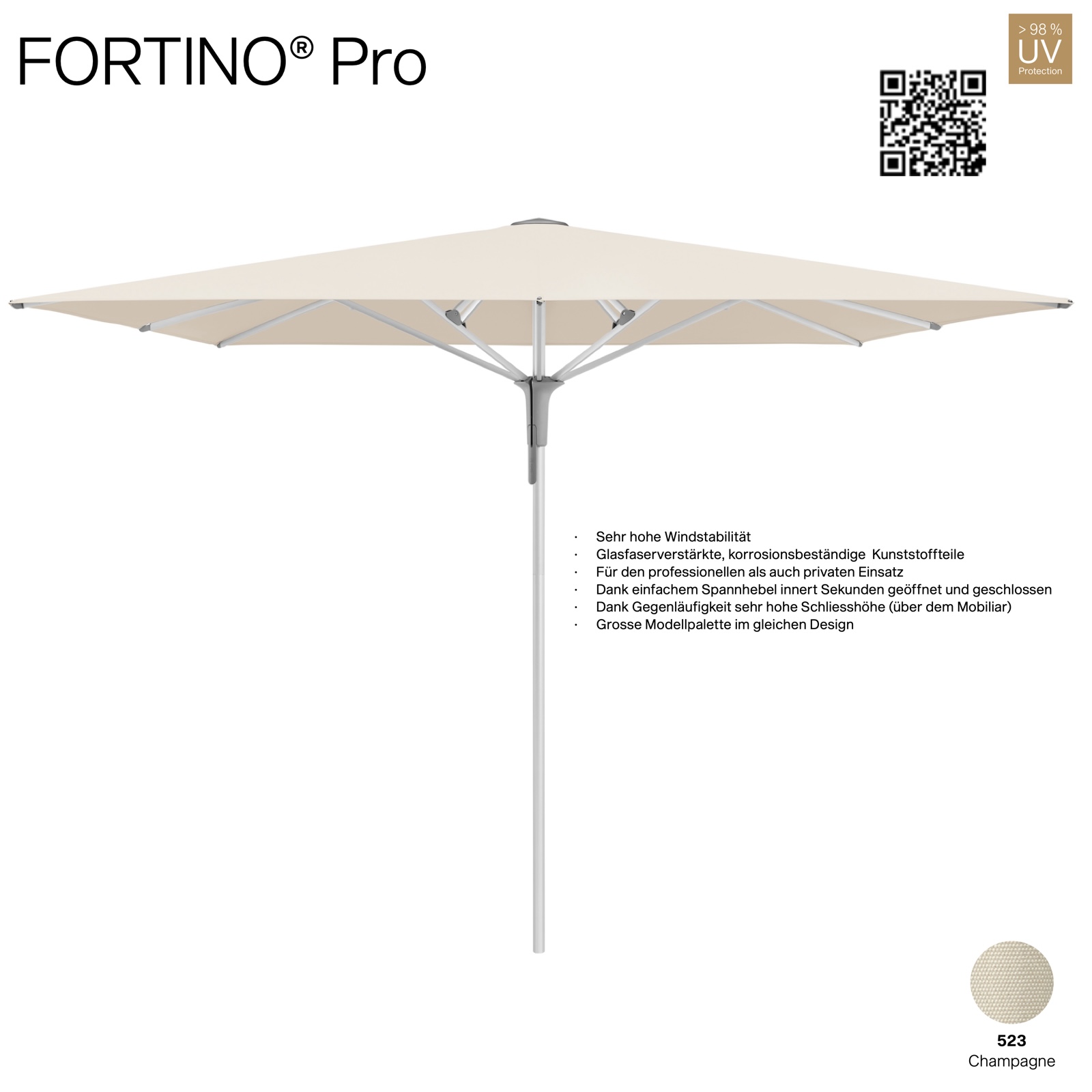 GLATZ Sonnenschirm FORTINO® Pro quadratisch 250 x 250 cm Farbe 523 Champagne 100 % Polyacryl