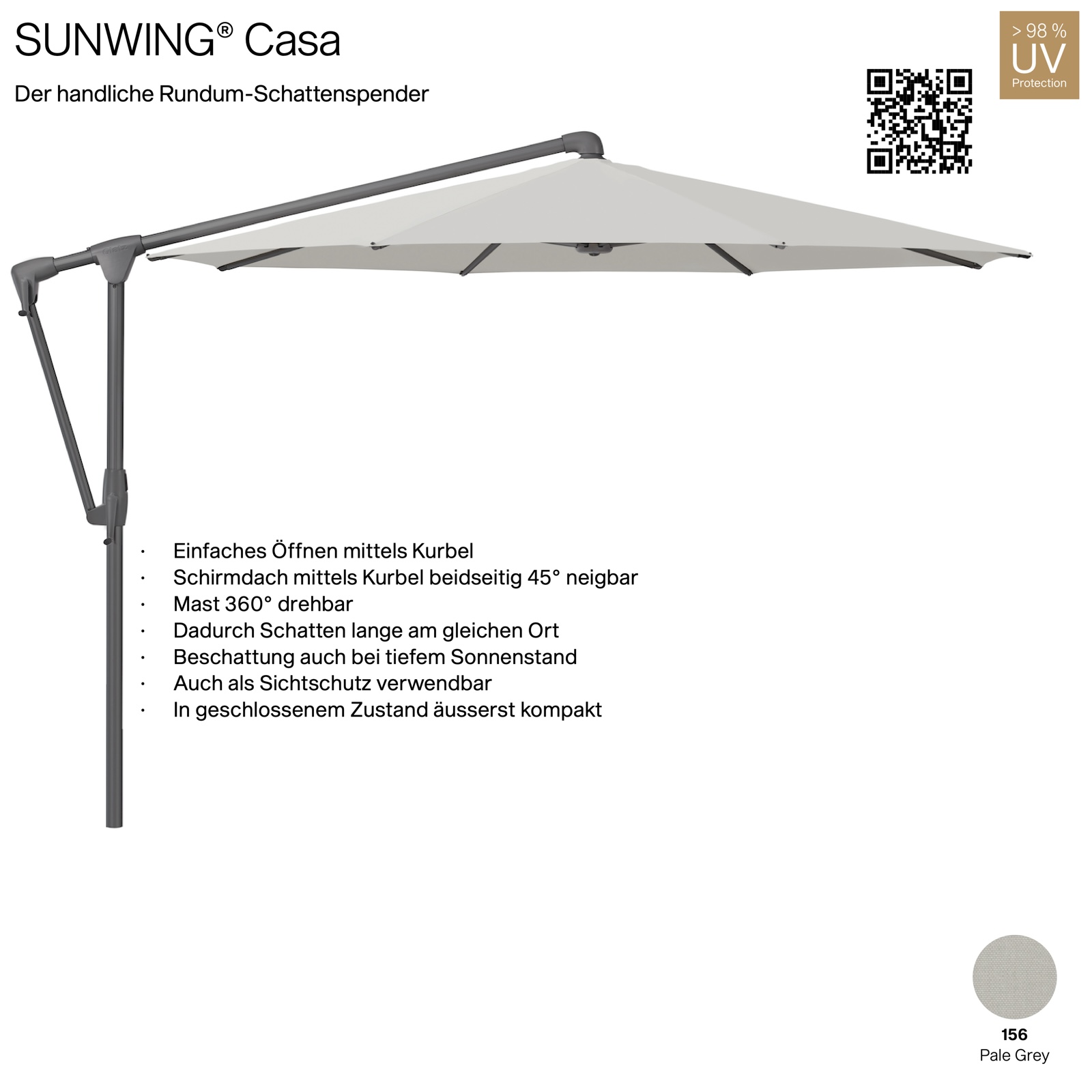 GLATZ Sonnenschirm SUNWING® CASA rund ø 330 cm Gestell anthrazit Farbe 156 Pale Grey Ampelschirm