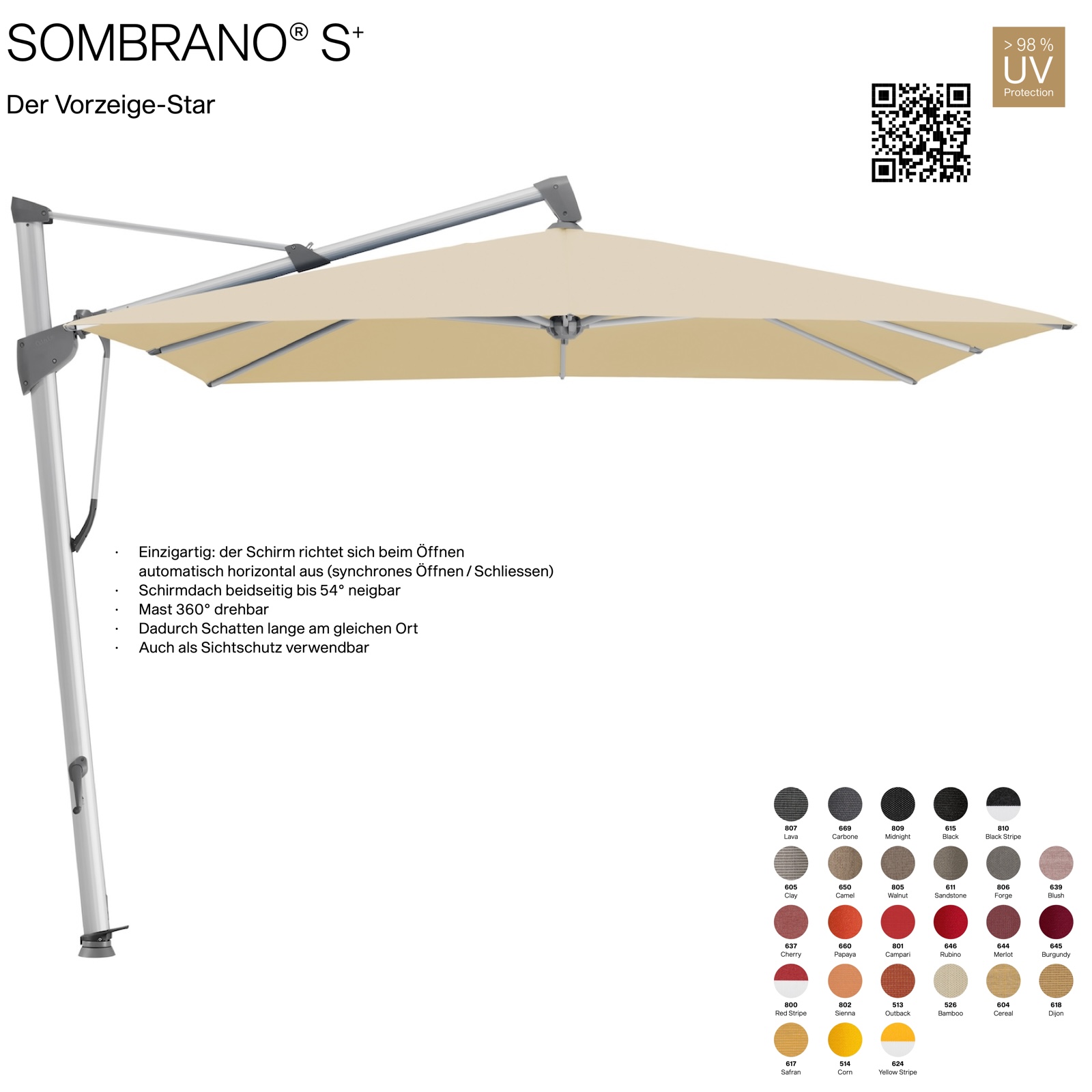 GLATZ Ampelschirm SOMBRANO® S+ rechteckig 400 x 300 cm Freiarmschirm in 26 Farben wählbar