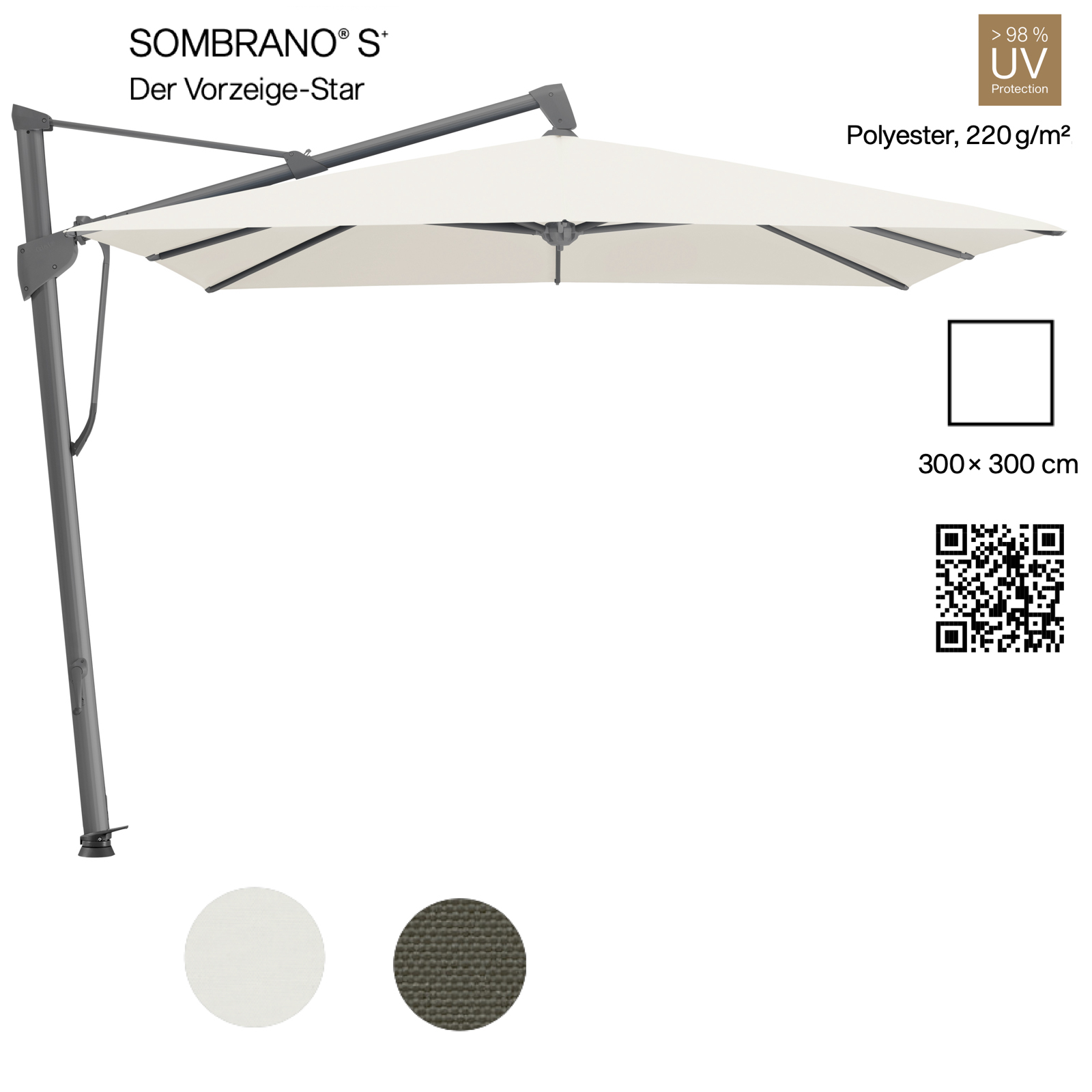 GLATZ Ampelschirm SOMBRANO® S+ quadratisch 300 x 300 cm in 2 Farbvarianten Sonnenschirm Stoffklasse 2 GLATZ Ampelschirm SOMBRANO® S+ quadratisch 300 x 300 cm in 2 Farbvarianten Sonnenschirm Stoffklasse 2