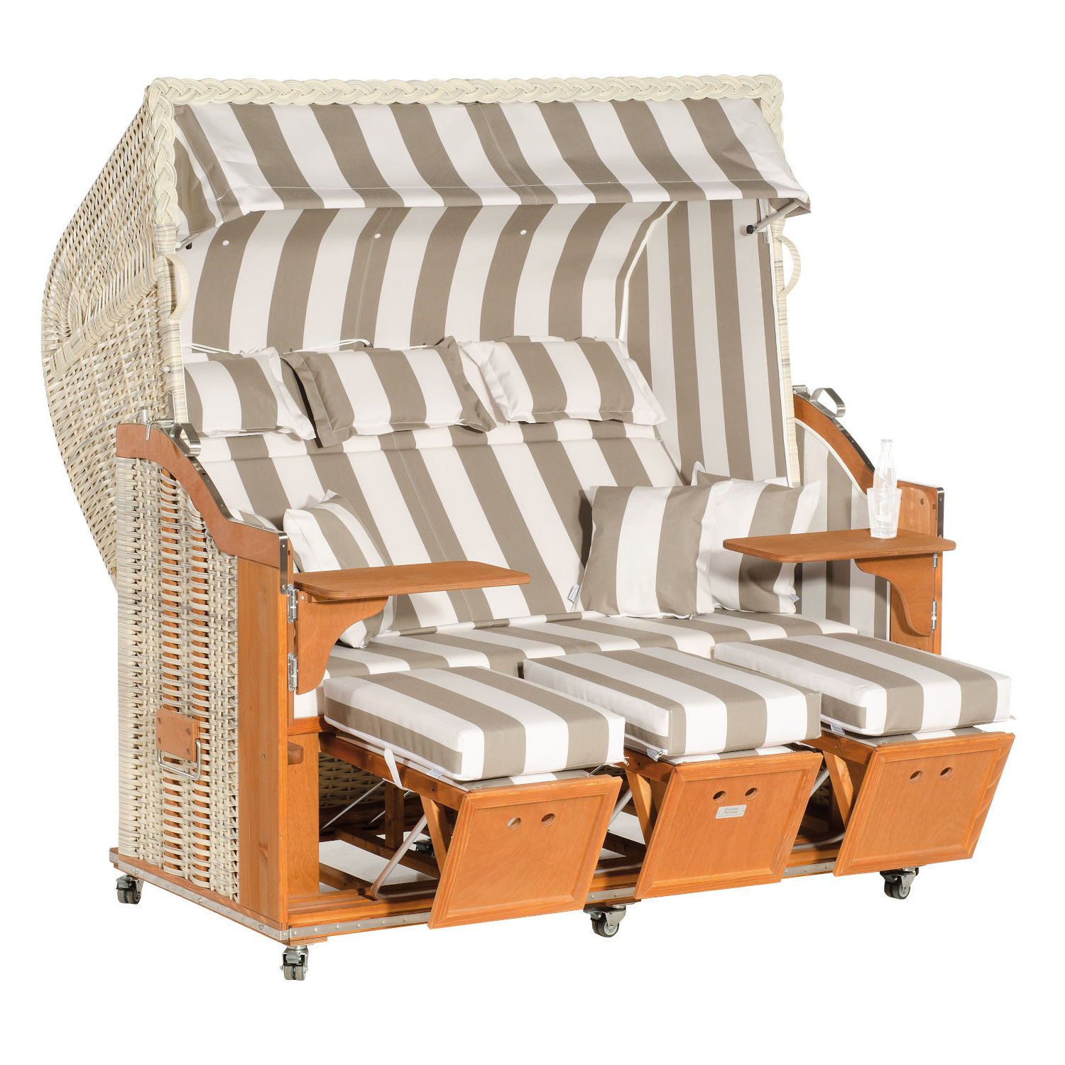 Sonnenpartner Classic 3-Sitzer Strandkorb Halbliegemodell Ostsee antikweiß/grau