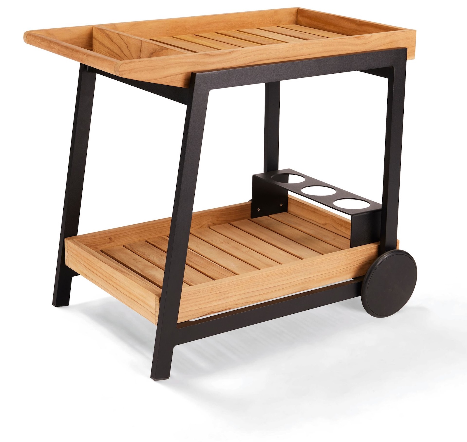 Stern Frido Servierwagen Serviertablett 86x58x77 cm Aluminium Teakholz schwarz