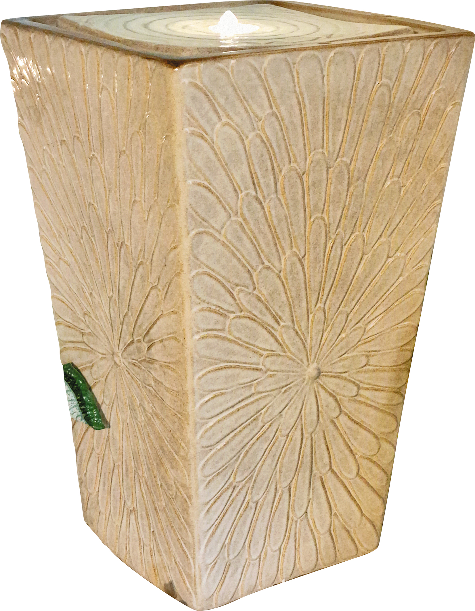 Granimex Embudo beige Keramik-Wasserwürfel mit Pumpe LED-Beleuchtung Brunnen 35x35x56 cm