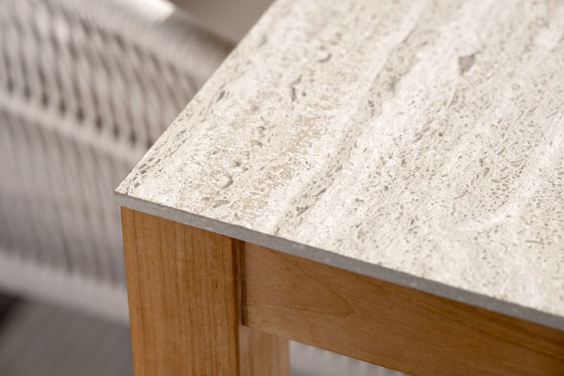 Stern Tisch 200x100 cm Teak Tischplatte Dekton Sediment beige