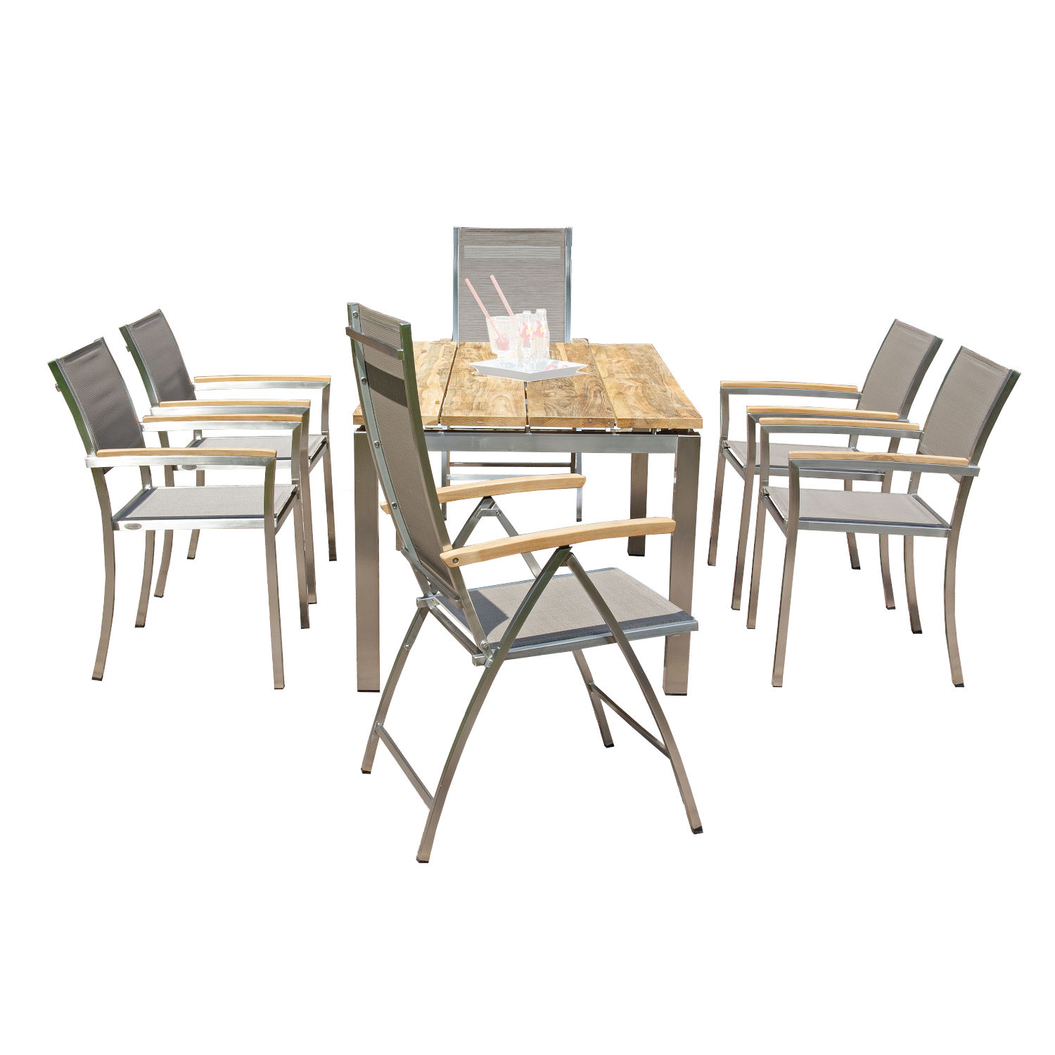 Sonnenpartner Galaxy & Base & Paragon 7-teilige Sitzgruppe taupe Teakholz 160x90 cm