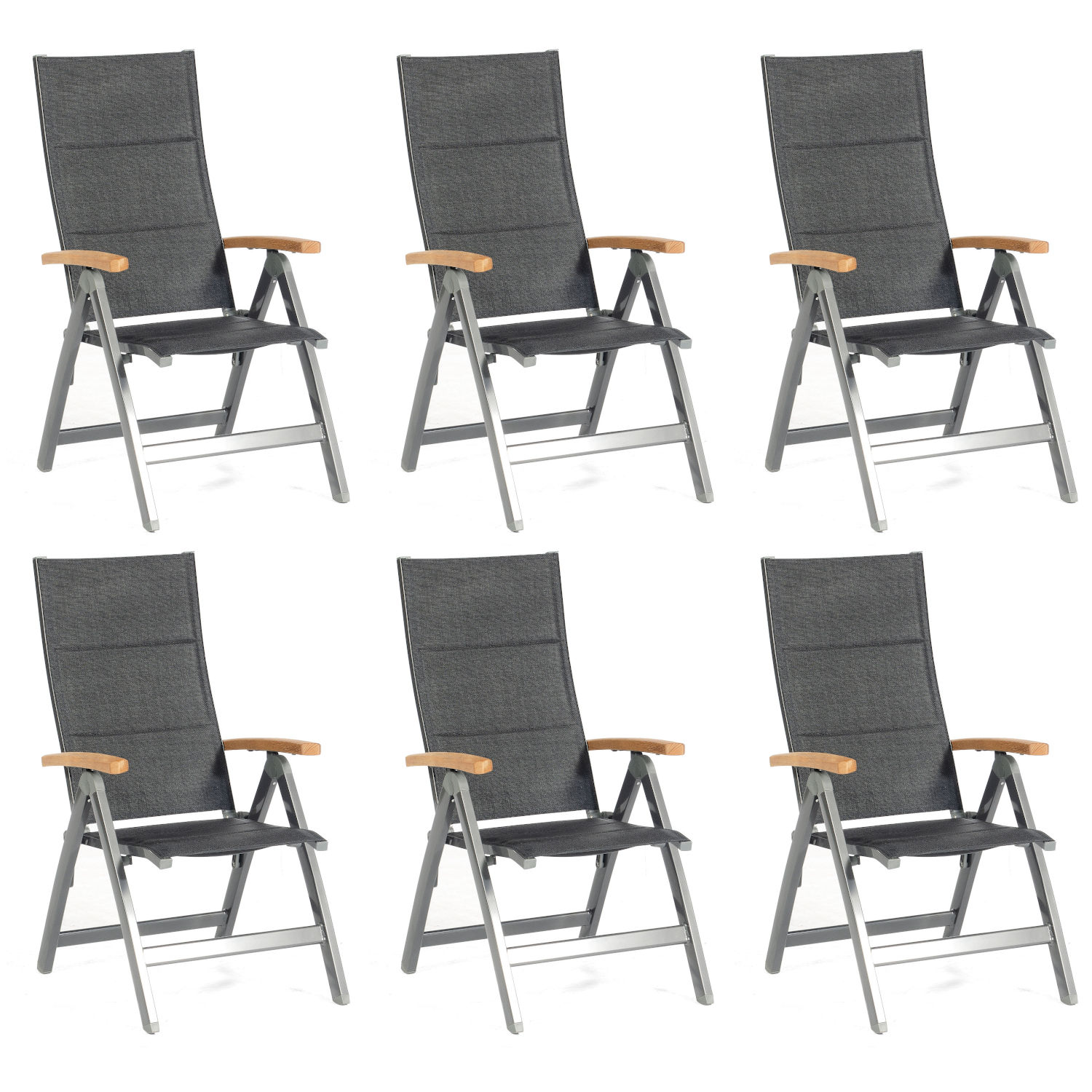 Sonnenpartner 6er-Set Klappsessel Sierra Aluminium mit Textilen anthrazit Klapp-Sessel Klappstuhl