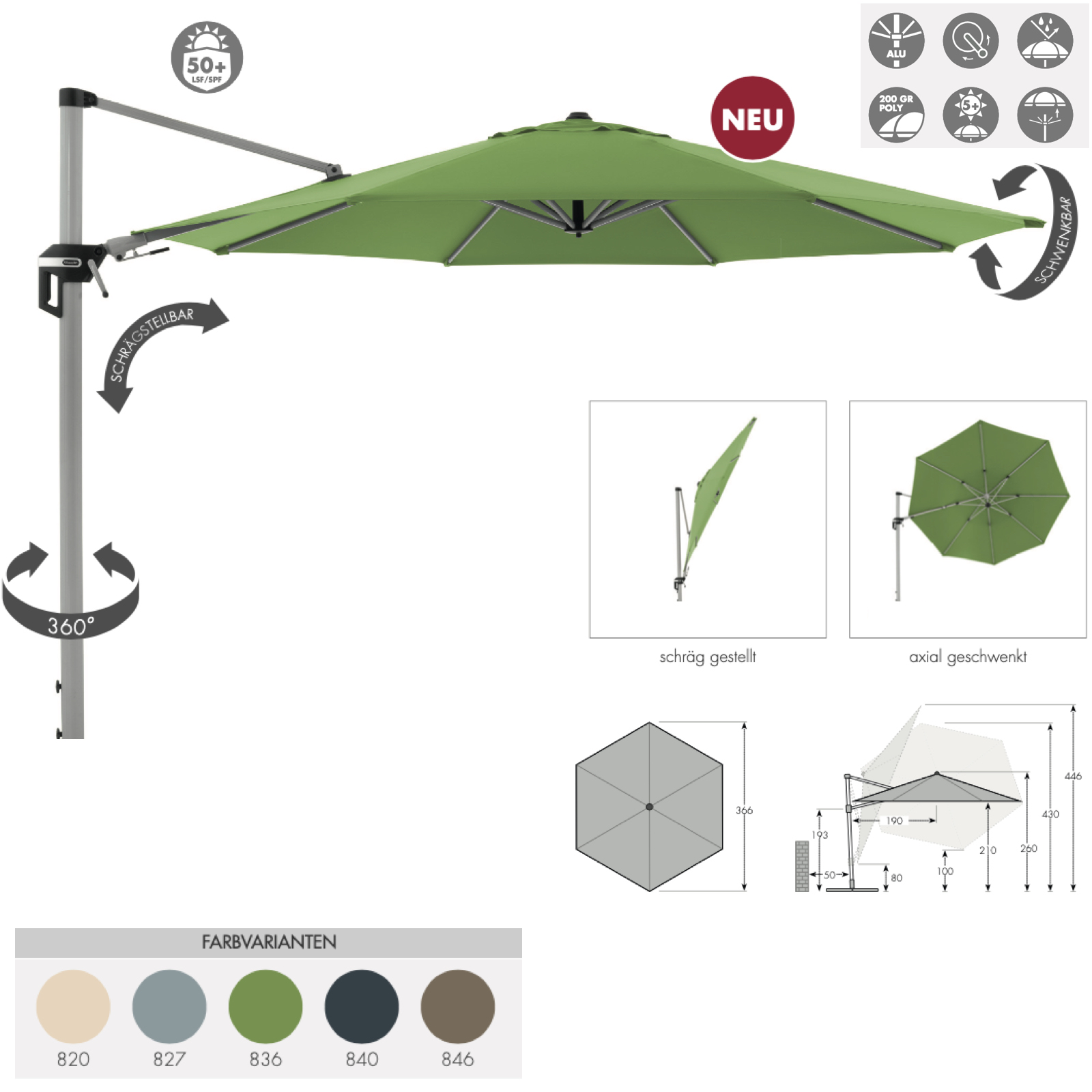 Doppler ACTIVE Pendelschirm ø 370 rund Sonnenschirm Ampelschirm 5 Farben 446251 Doppler ACTIVE Pendelschirm ø 370 rund Sonnenschirm Ampelschirm 5 Farben 446251