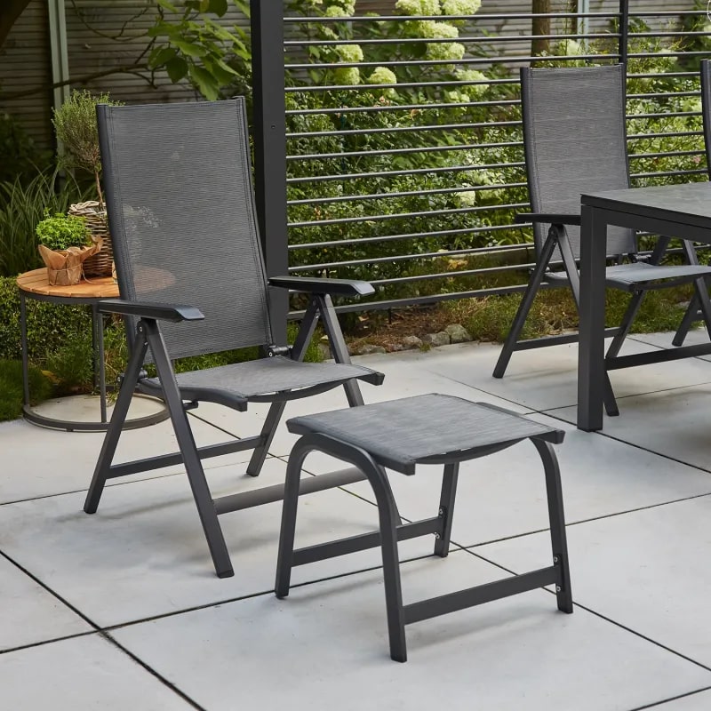 Siena Garden Tesoro Hocker – Aluminium & Ranotex in silber schwarz (M29540)