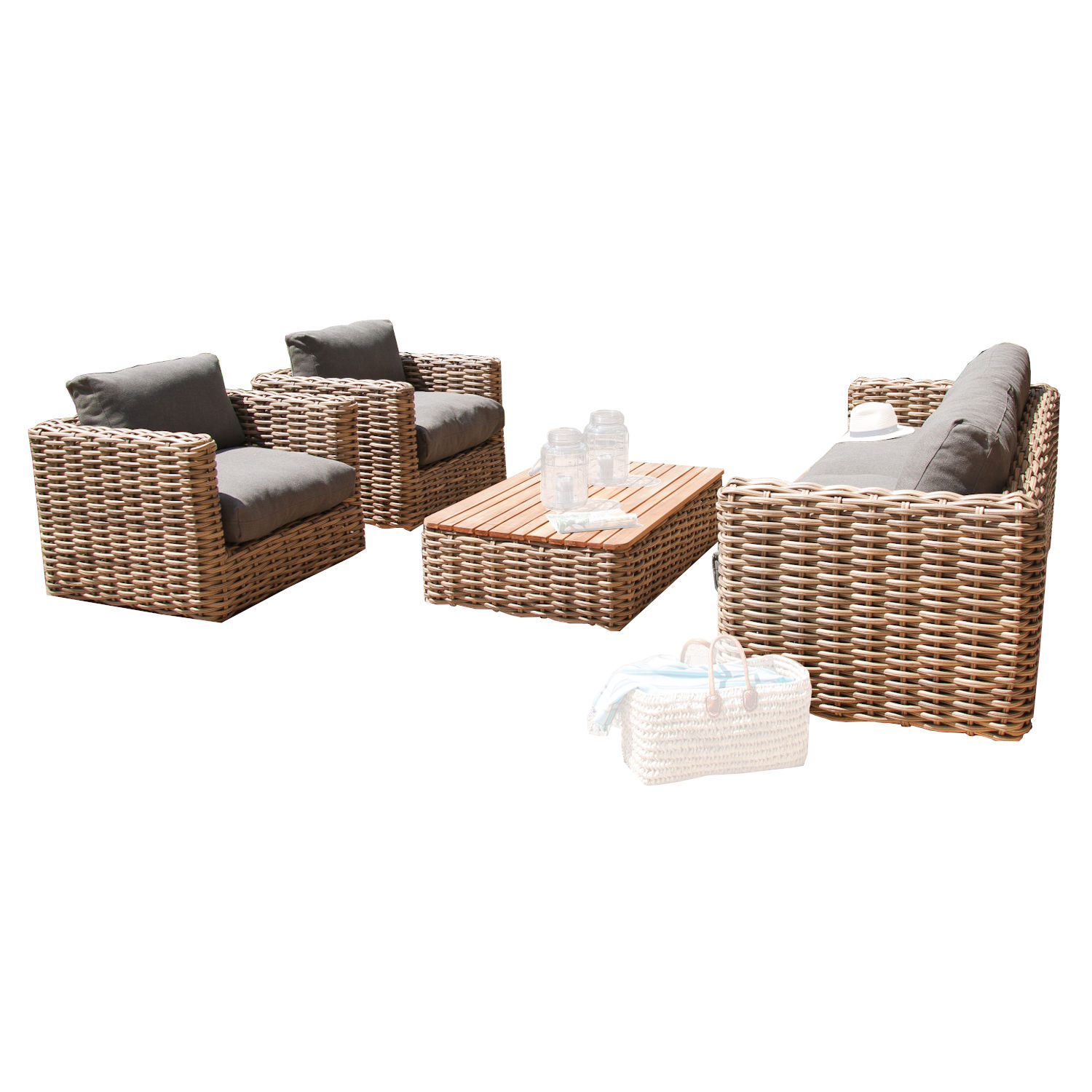 Sonnenpartner 4-teilige Lounge-Sitzgruppe Sands Aluminium mit Polyrattan Light Oaks Loungesitzgruppe