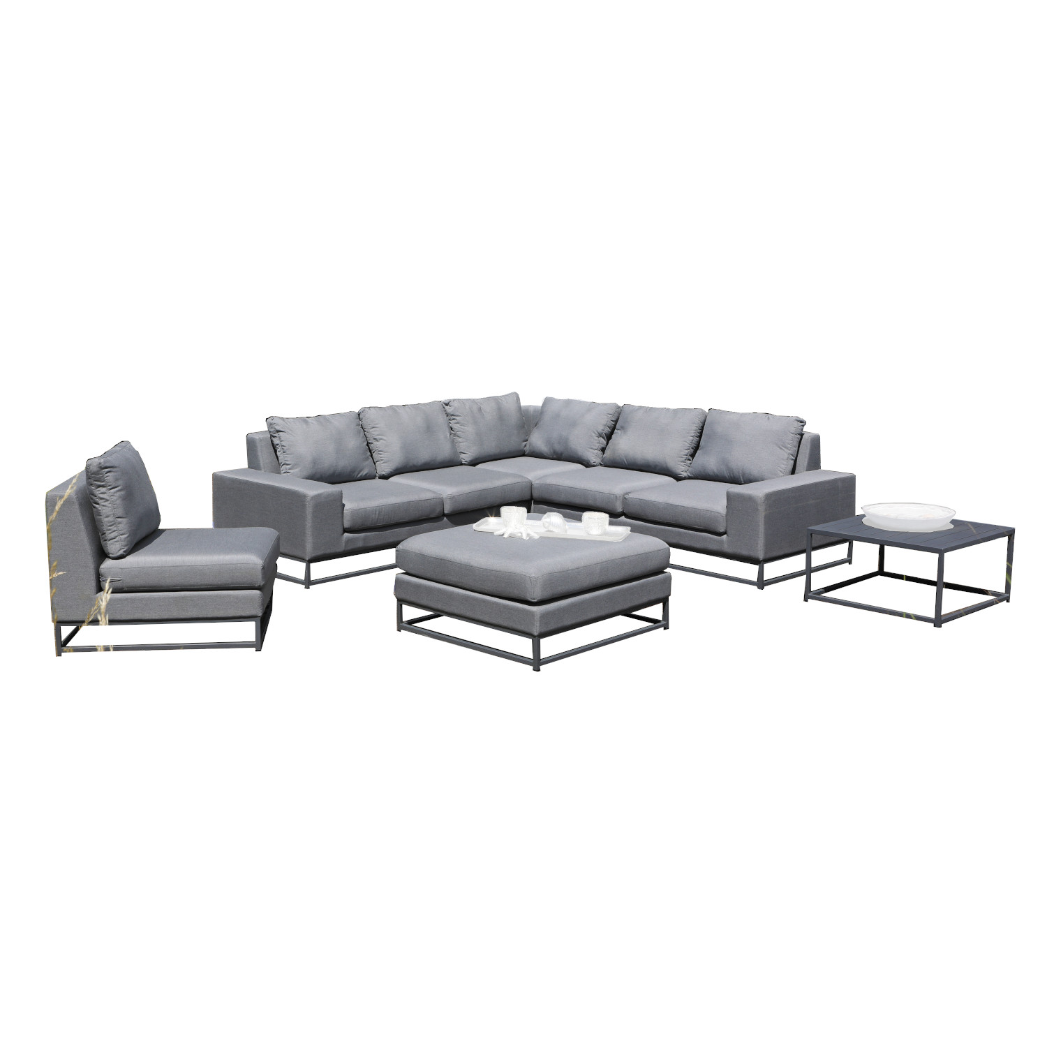 Sonnenpartner 6-teilige Lounge-Sitzgruppe Unique Aluminium mit Kissen flanell Loungesitzgruppe Sunbrella