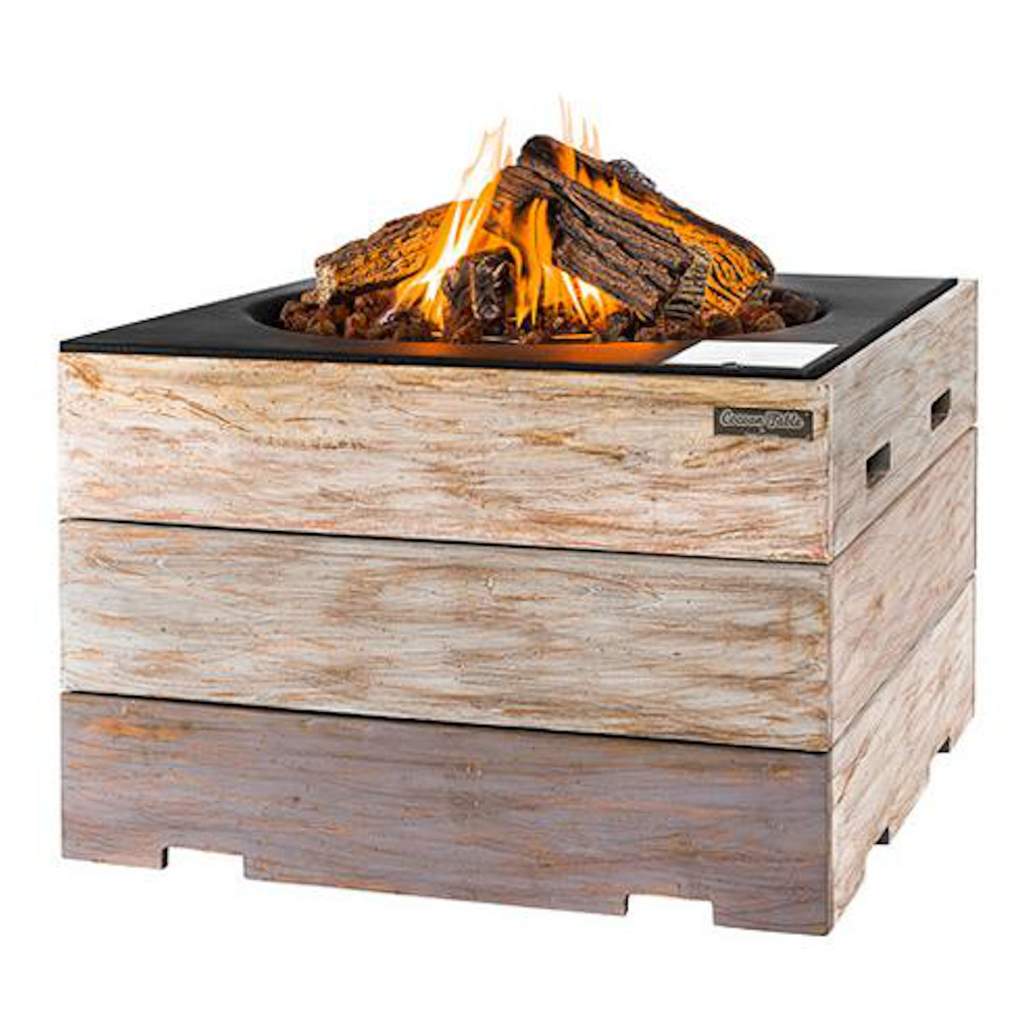 Happy Cocooning Mania Feuertisch Komplettset 19,5 kW quadratisch groß 76x76x46 cm Teakholz Nice&Nasty/schwarz