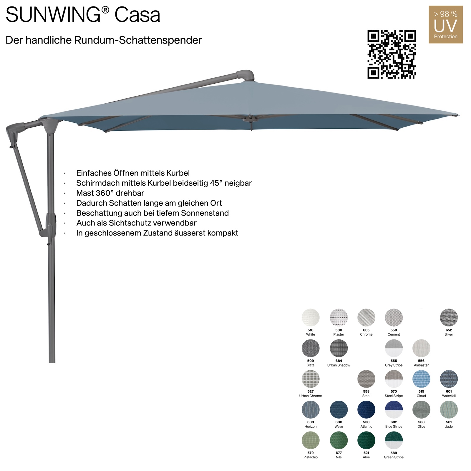 GLATZ Sonnenschirm SUNWING® CASA quadratisch 270 x 270 cm Gestell anthrazit in 24 Farbvarianten