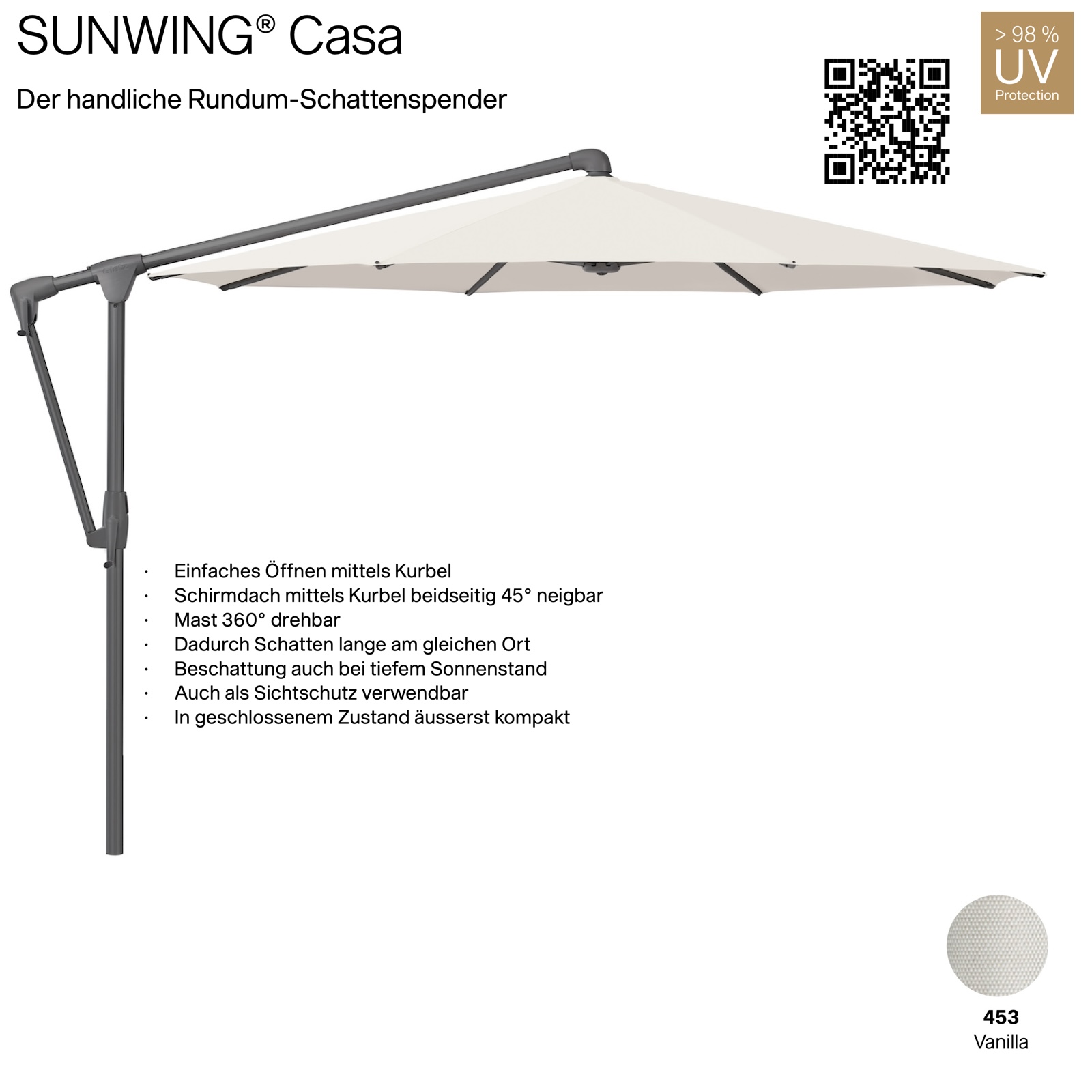 GLATZ Sonnenschirm SUNWING® CASA rund ø 300 cm Gestell anthrazit Farbe 453 Vanilla Ampelschirm
