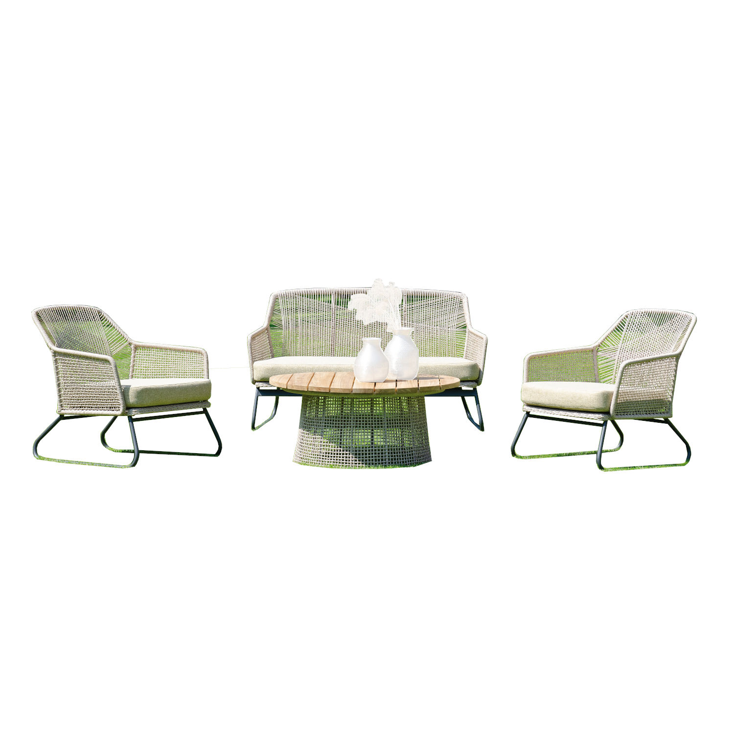 Sonnenpartner 4-teilige Lounge-Sitzgruppe Couture mit Tisch Aluminium mit Teakholz/Polyrope white-shell Loungegruppe
