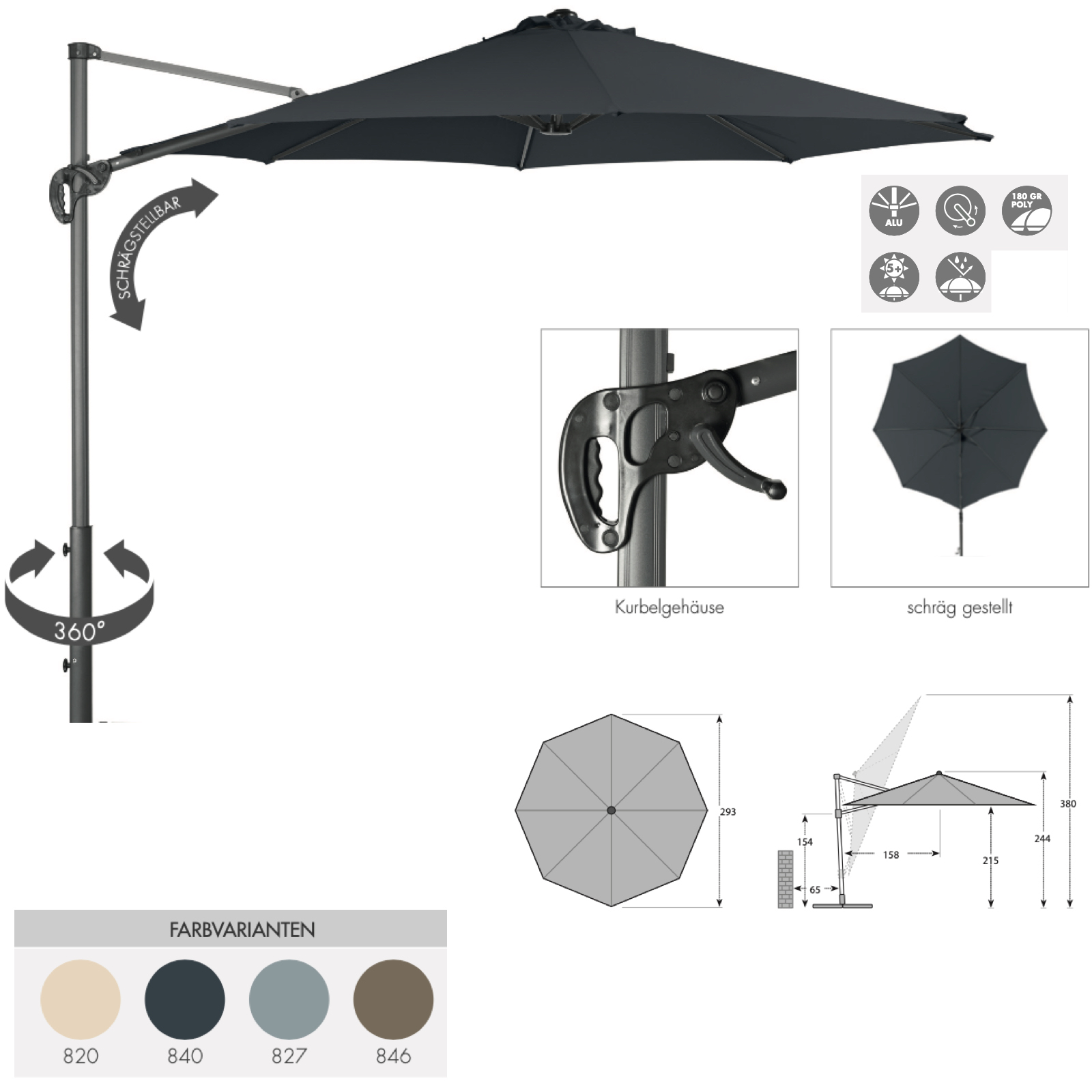 Doppler Ravenna Smart 300 Pendelschirm Ampelschirm ø 300 cm rund 4 Farben 453248 Doppler Ravenna Smart 300 Pendelschirm Ampelschirm ø 300 cm rund 4 Farben 453248