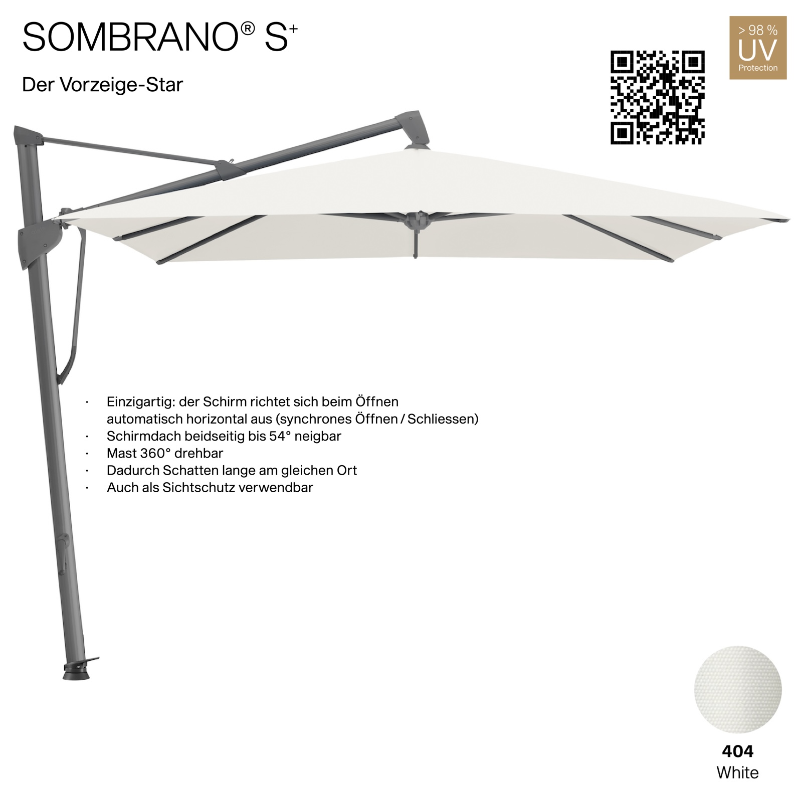 GLATZ Ampelschirm SOMBRANO® S+ rechteckig 400 x 300 cm Freiarmschirm Farbe 404 White
