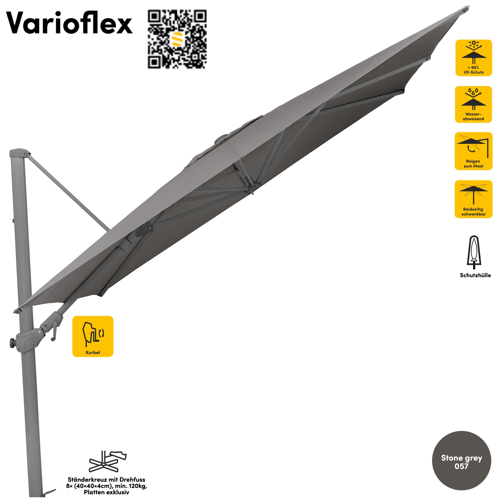 Sonnenschirm SUNCOMFORT® by Glatz Varioflex rechteckig 330 x 270 cm Farbe Stone Grey 057