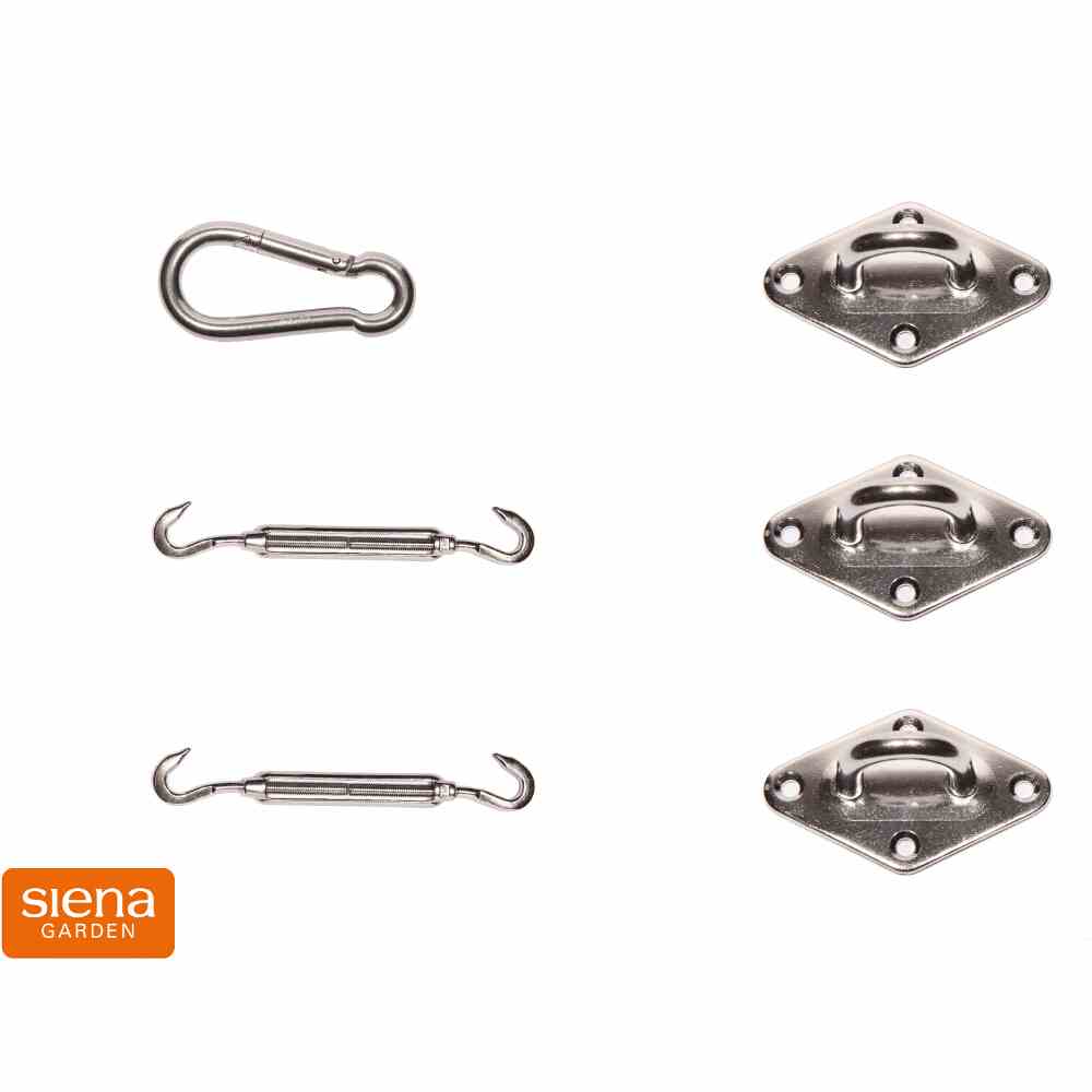 Siena Garden Montageset für das dreieckige Solino Sonnensegel (2x Spannanker, 1x Karabiner und 3x Halte-Ösen) H16890