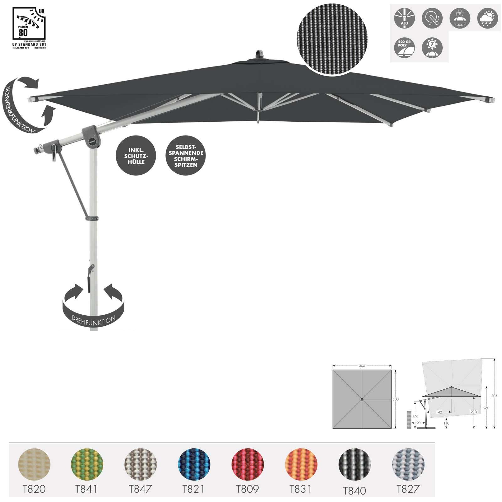 Doppler Expert 300 x 300 cm Pendelschirm Sonnenschirm 8 Farbvarianten Ampelschirm 465247 Doppler Expert 300 x 300 cm Pendelschirm Sonnenschirm 8 Farbvarianten Ampelschirm 465247