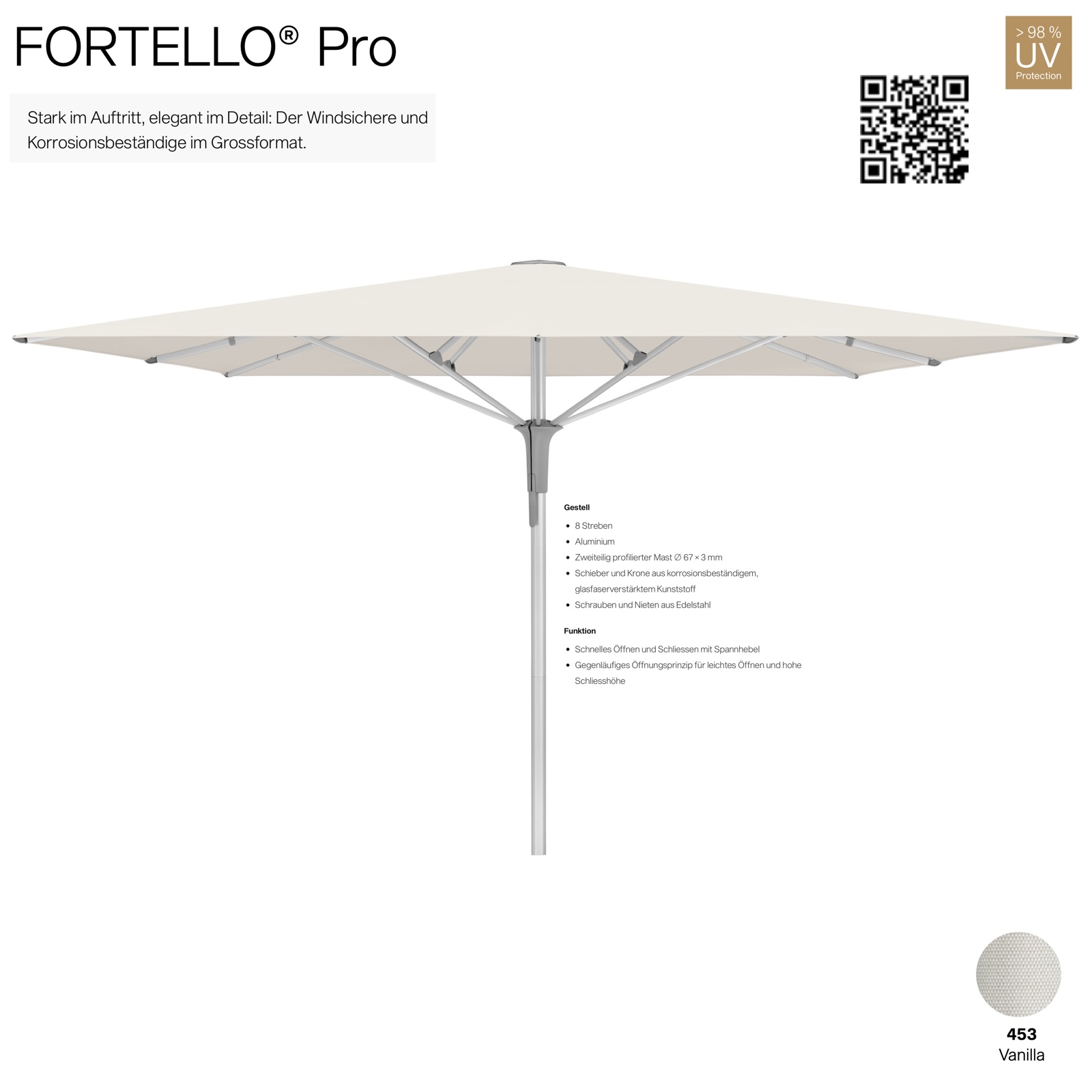 GLATZ Sonnenschirm FORTELLO® Pro rechteckig 400 x 300 cm Farbe 453 Vanilla Mittelmastschirm